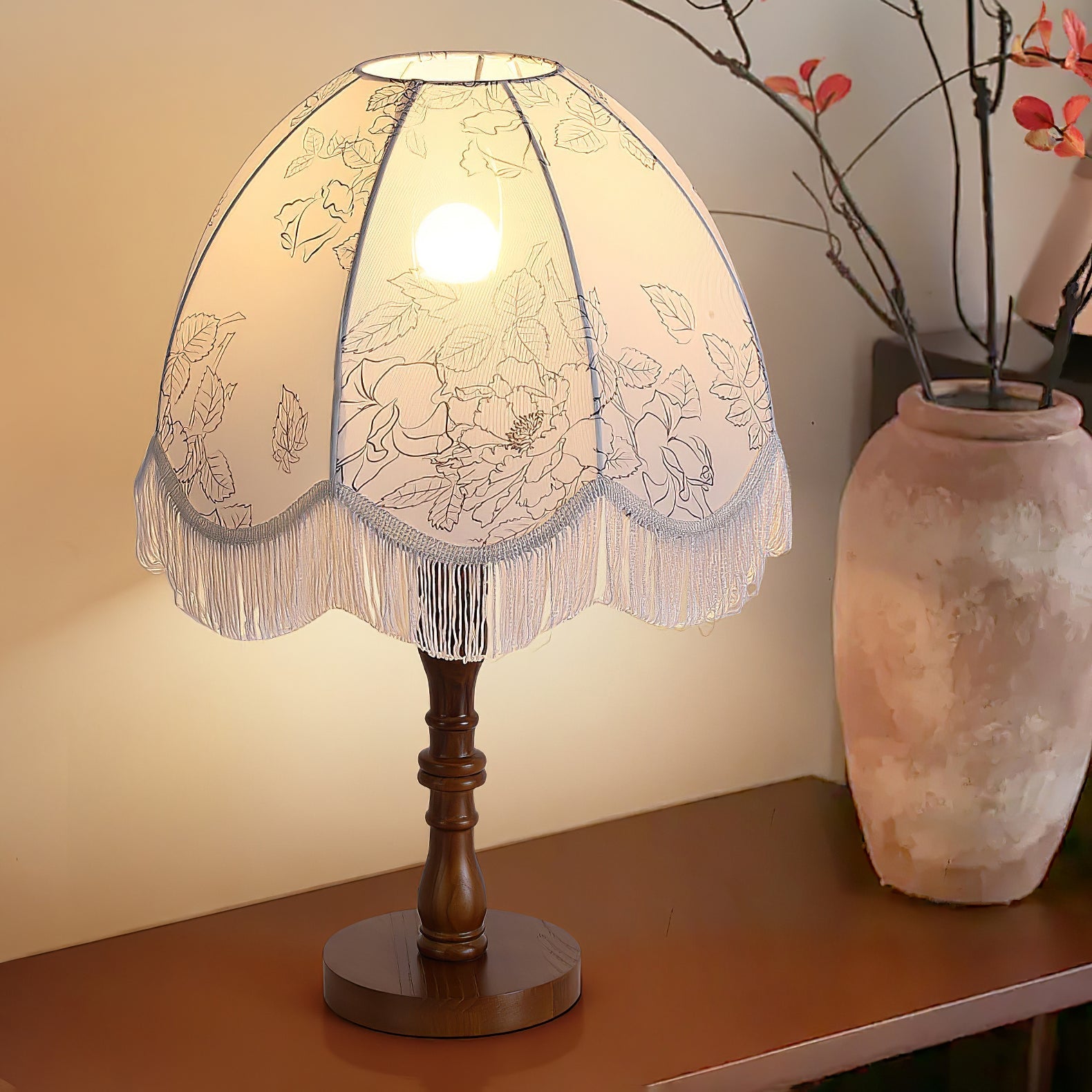 Orlyn Wood Fabric Elegant Table Lamp - Letslighting
