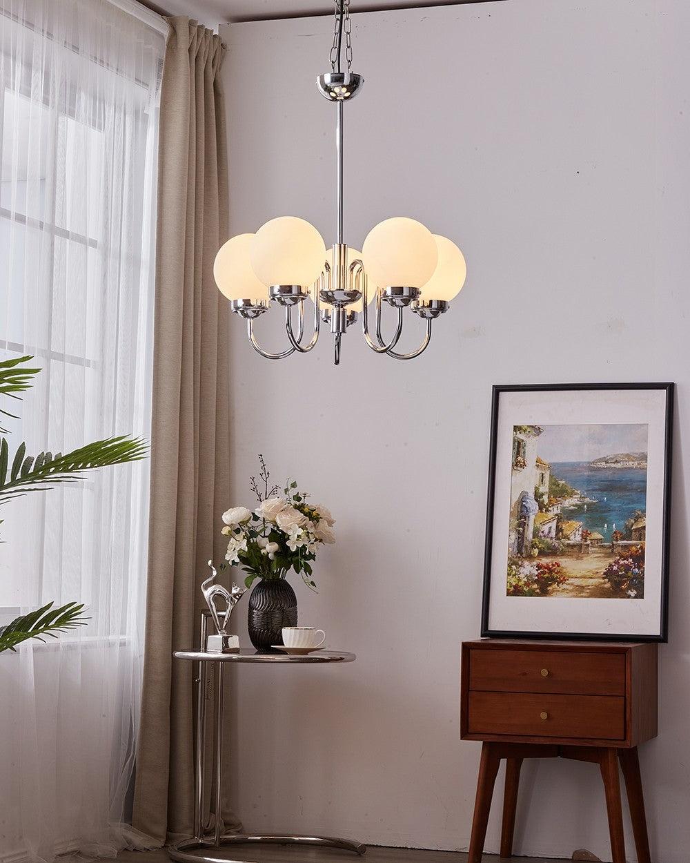 Lustra Chandelier Globe Chrome Curved Arm - Letslighting