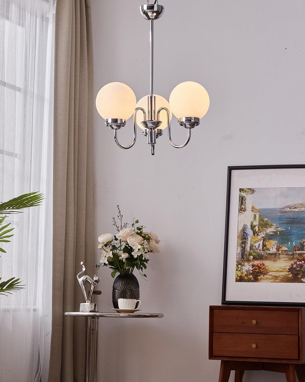 Lustra Chandelier Globe Chrome Curved Arm - Letslighting