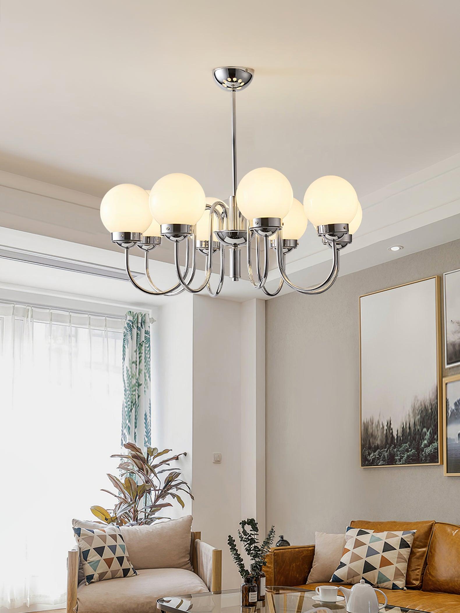 Lustra Chandelier Globe Chrome Curved Arm - Letslighting