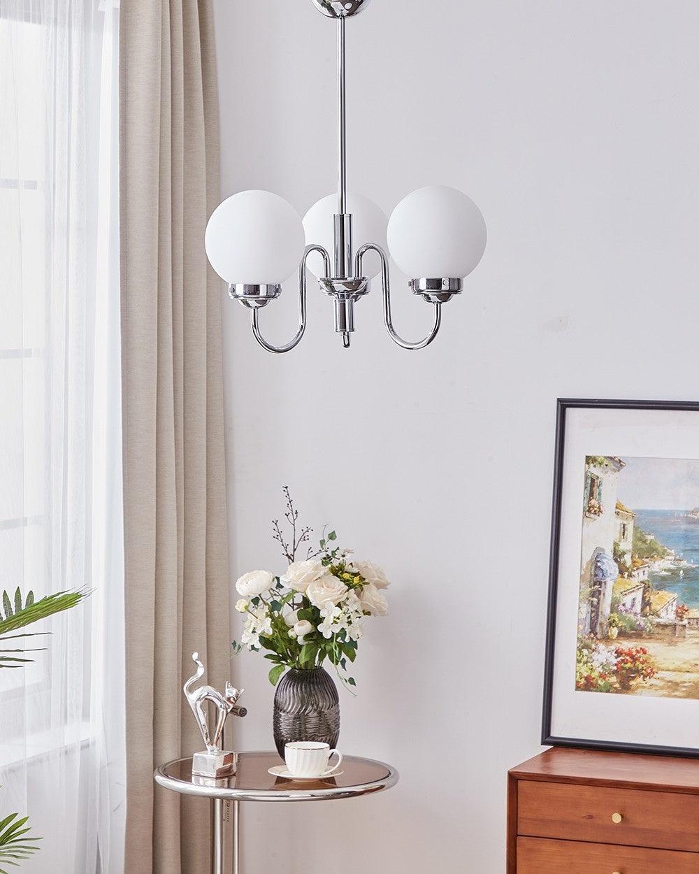 Lustra Chandelier Globe Chrome Curved Arm - Letslighting