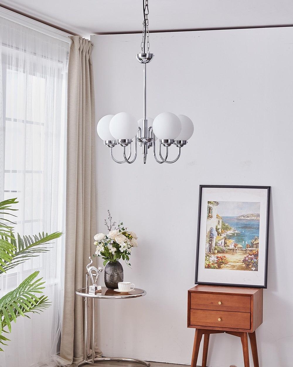 Lustra Chandelier Globe Chrome Curved Arm - Letslighting