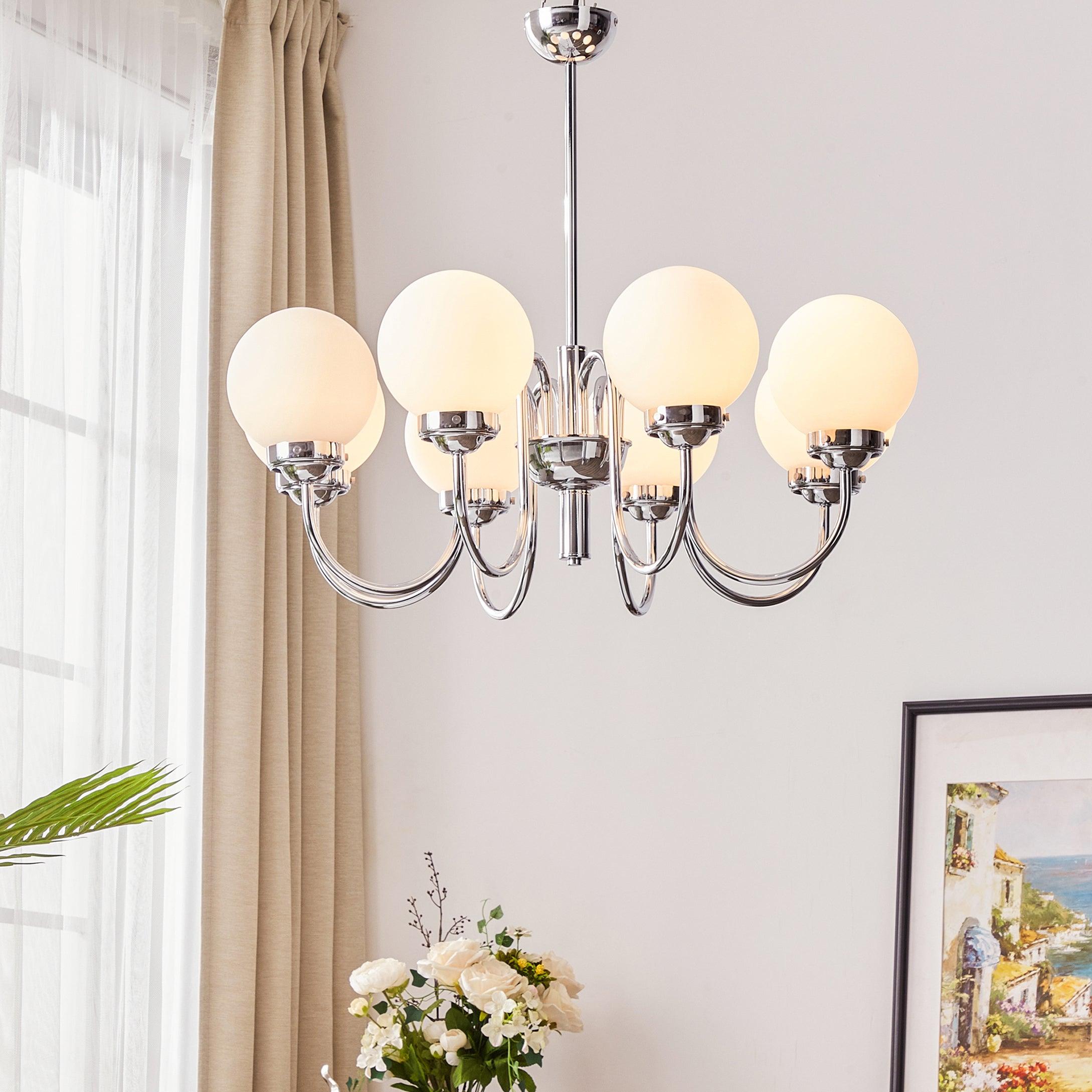 Lustra Chandelier Globe Chrome Curved Arm - Letslighting