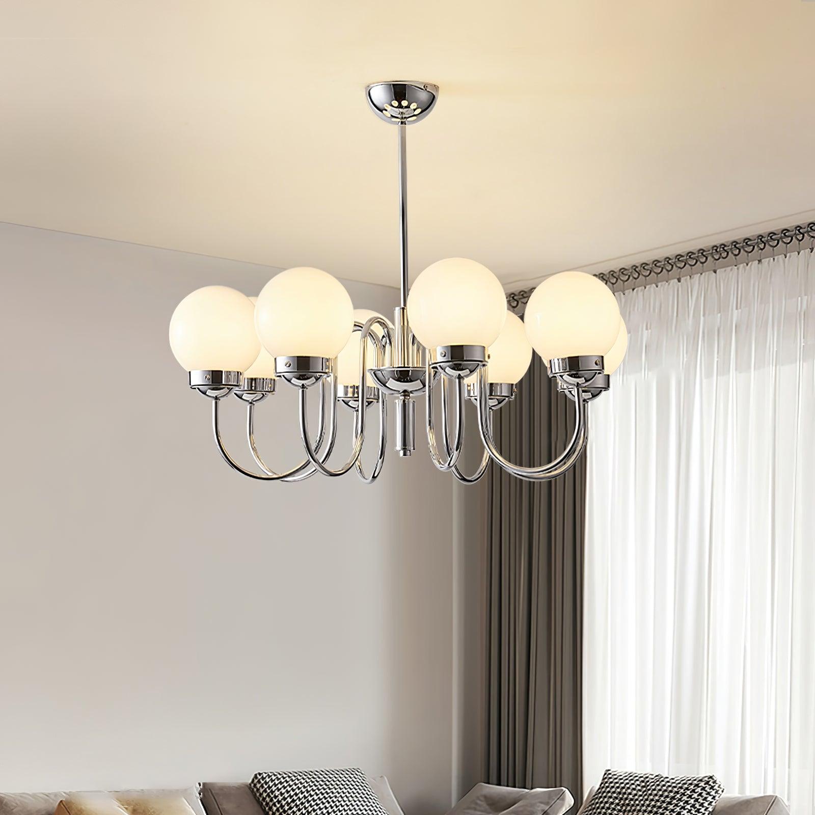 Lustra Chandelier Globe Chrome Curved Arm - Letslighting