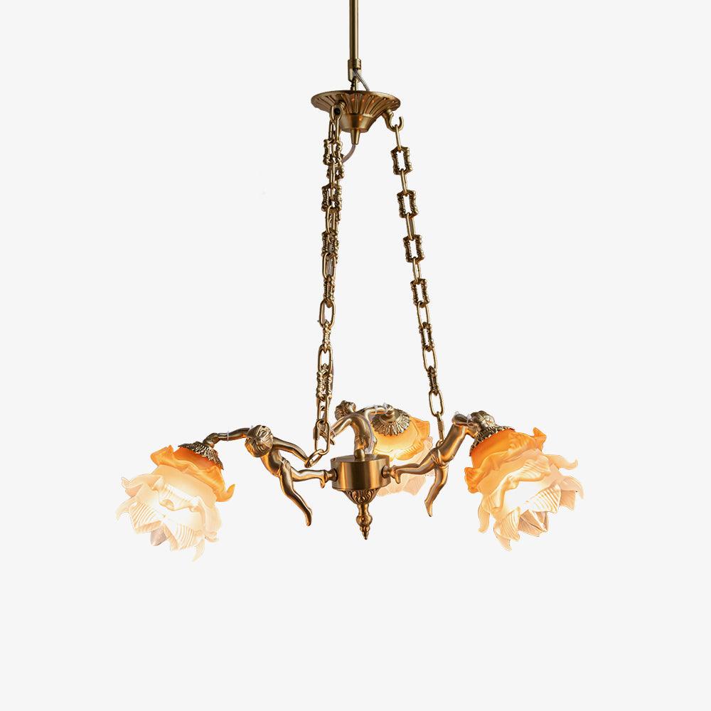 Lustra Chandelier Brass Suspension Floral Vintage - Letslighting