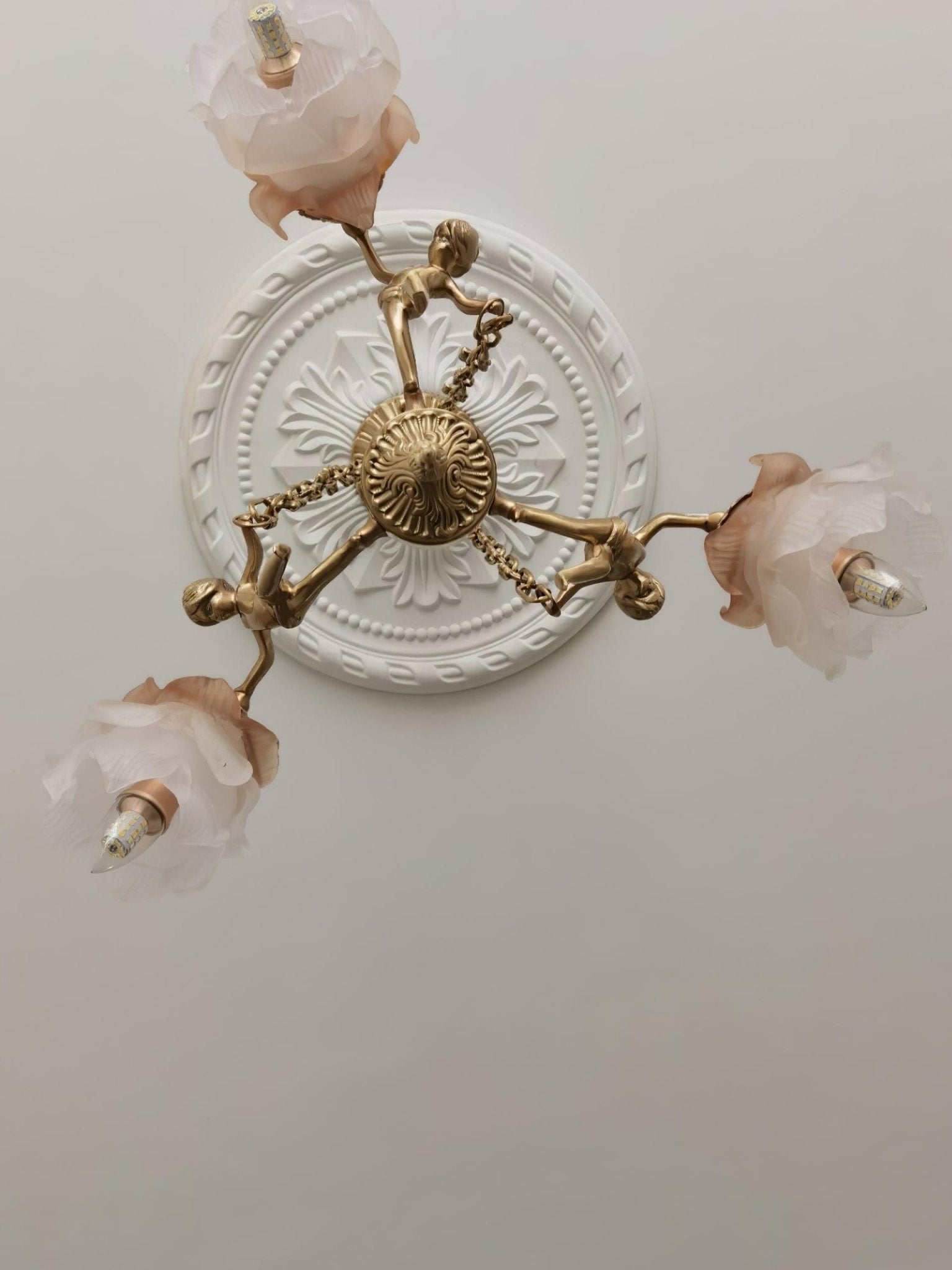 Lustra Chandelier Brass Suspension Floral Vintage - Letslighting
