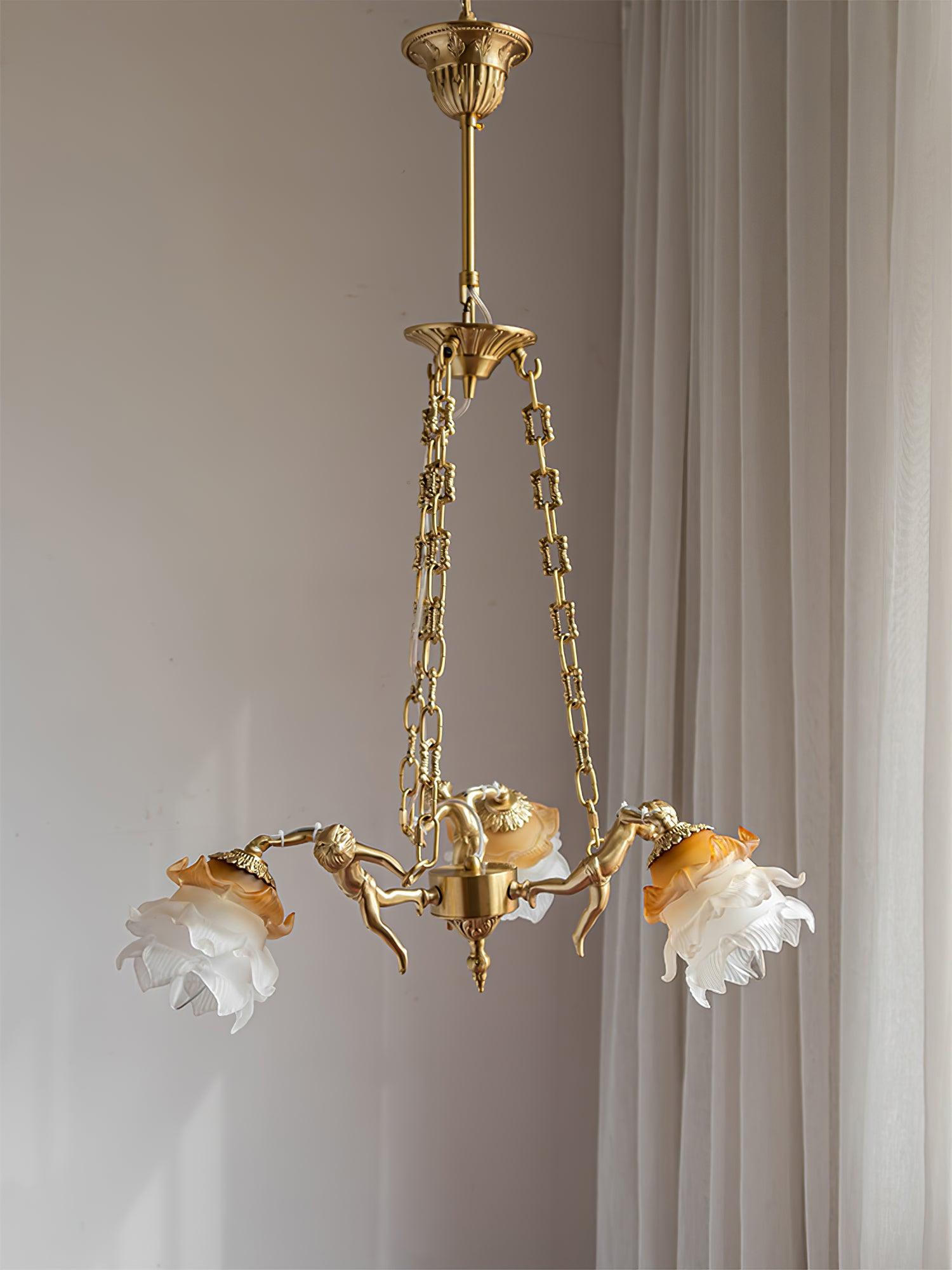 Lustra Chandelier Brass Suspension Floral Vintage - Letslighting