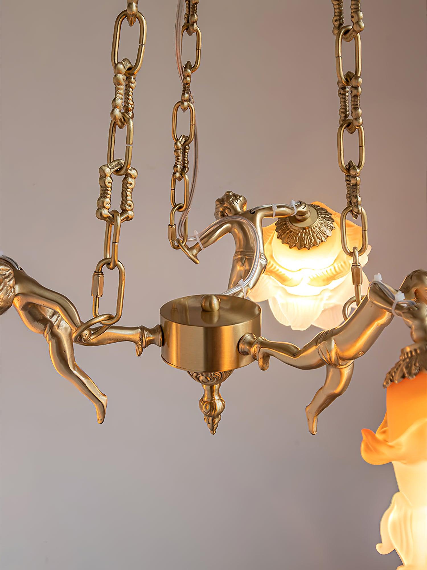 Lustra Chandelier Brass Suspension Floral Vintage - Letslighting