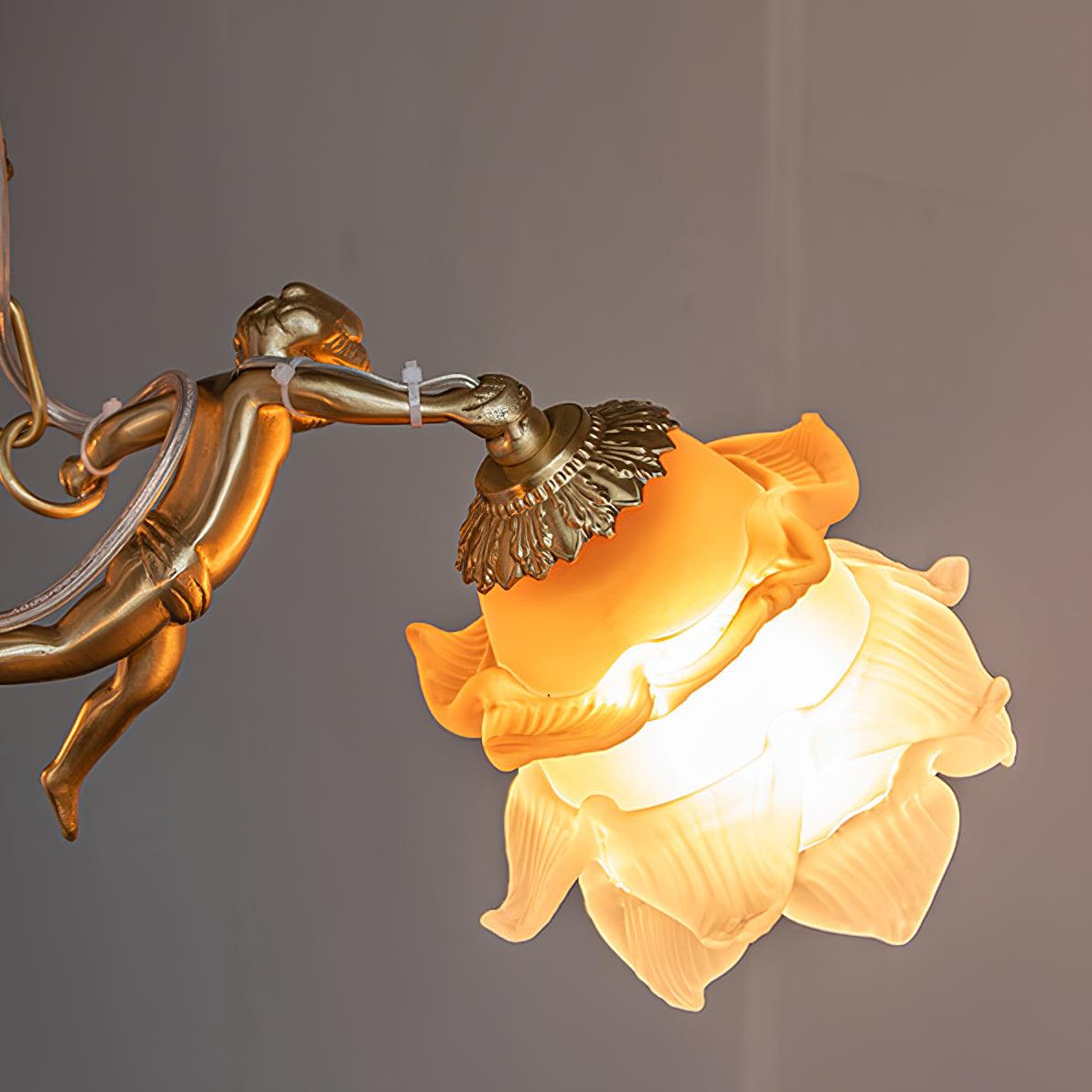 Lustra Chandelier Brass Suspension Floral Vintage - Letslighting