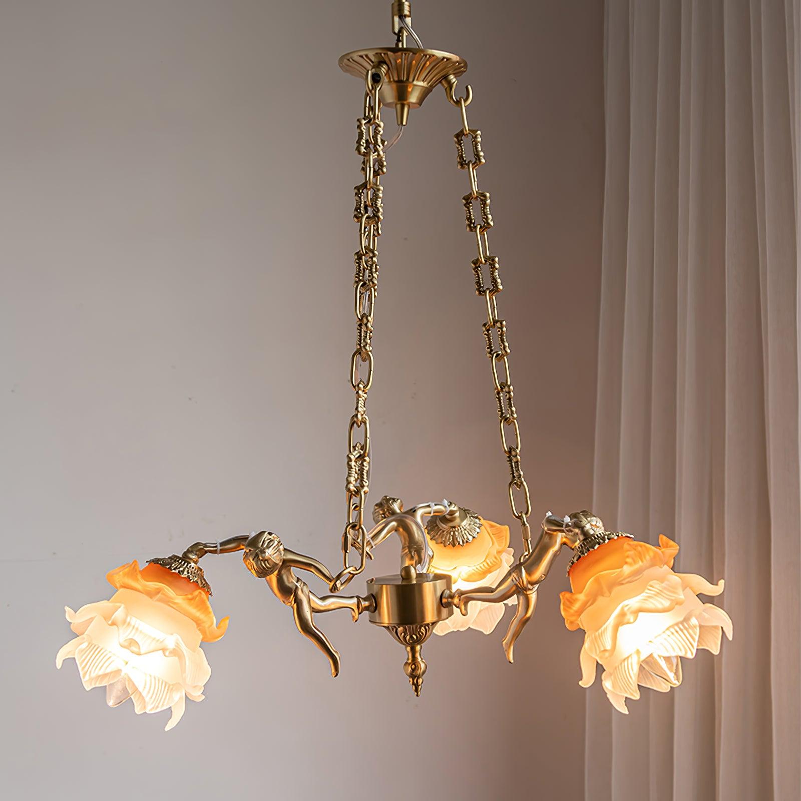 Lustra Chandelier Brass Suspension Floral Vintage - Letslighting