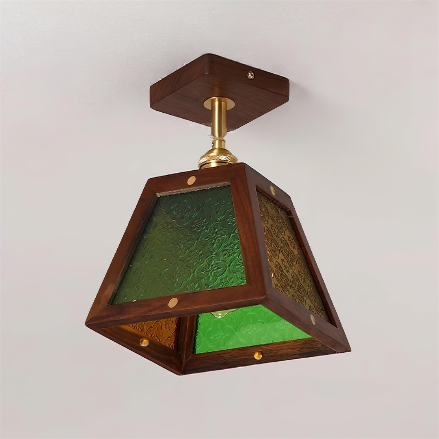 Radia Ceiling Lamp Wooden Frame Glass Panels Geometric - Letslighting