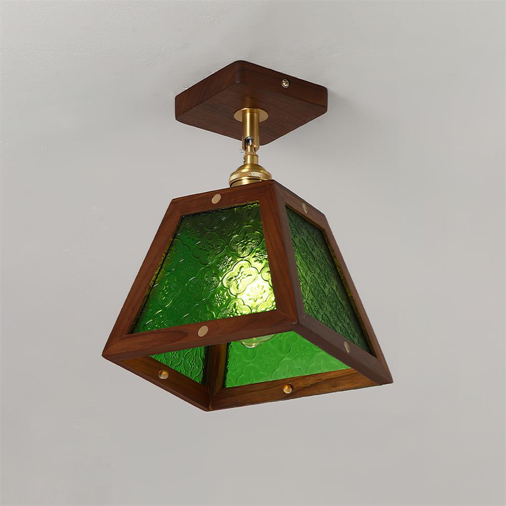 Radia Ceiling Lamp Wooden Frame Glass Panels Geometric - Letslighting