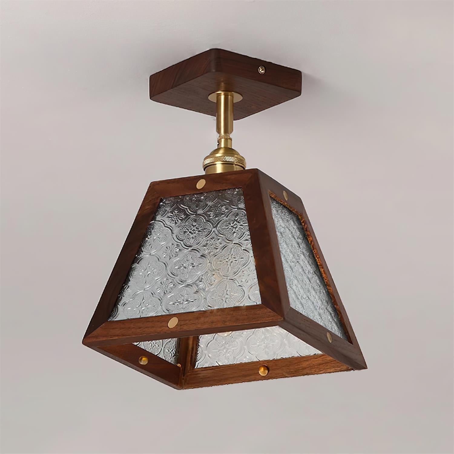 Radia Ceiling Lamp Wooden Frame Glass Panels Geometric - Letslighting