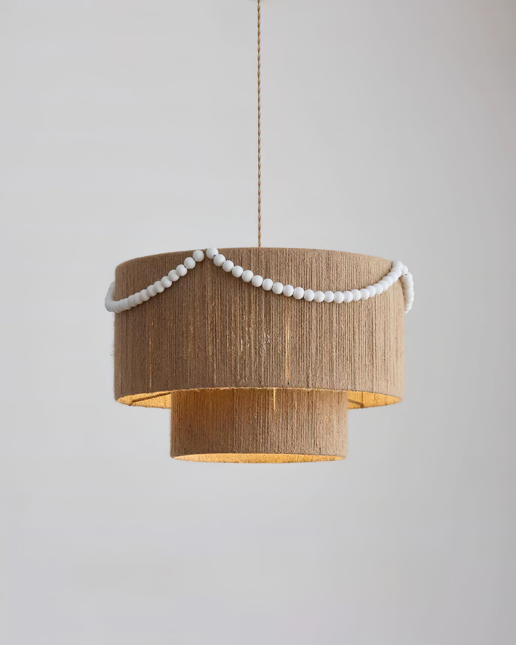 Raffine Pendant Lamp with Jute Drum & Beaded - Letslighting