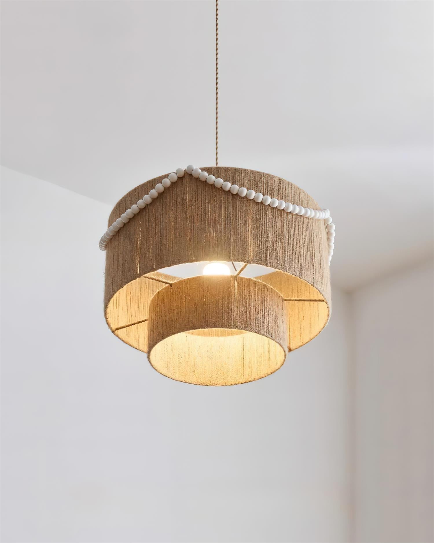 Raffine Pendant Lamp with Jute Drum & Beaded - Letslighting