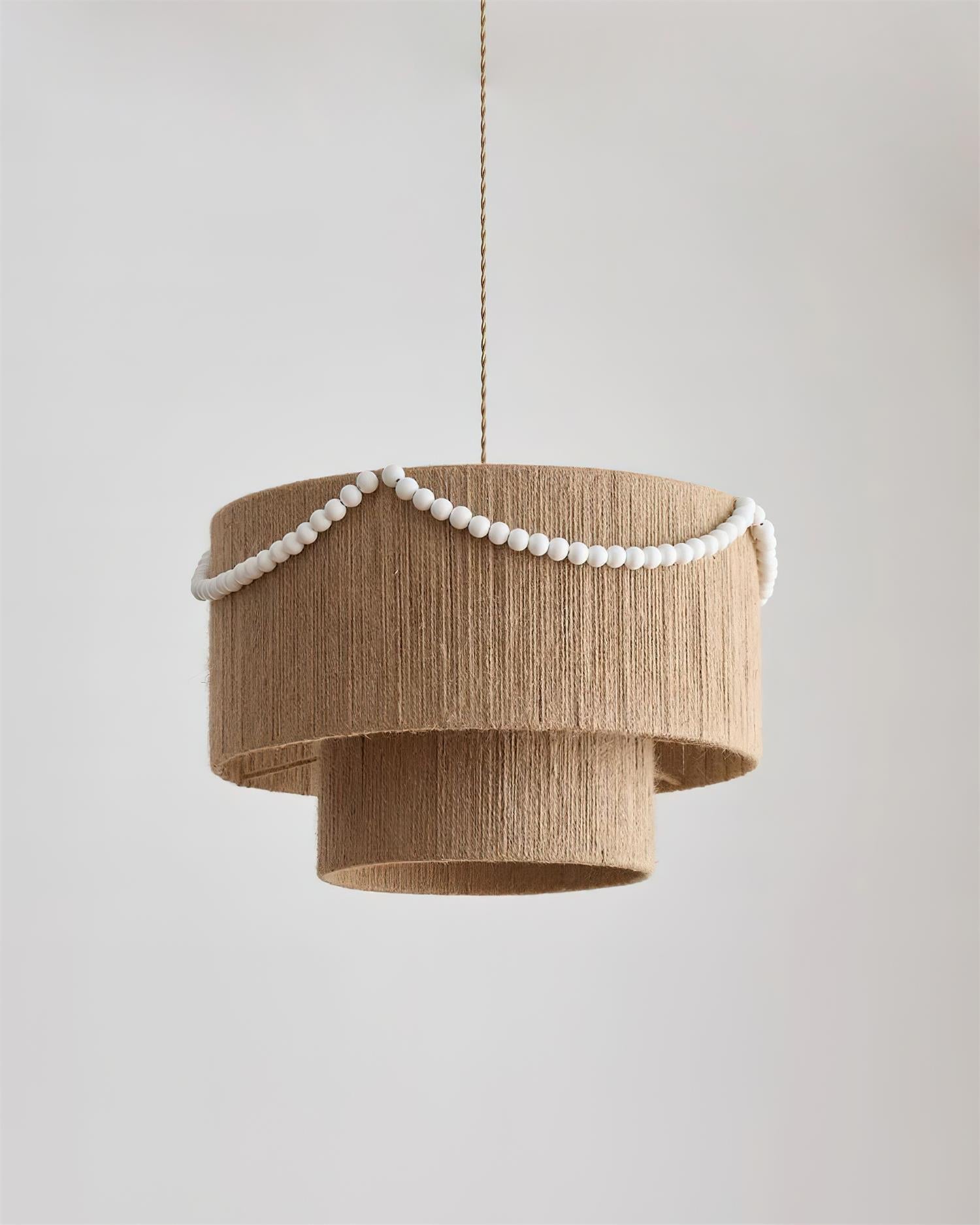 Raffine Pendant Lamp with Jute Drum & Beaded - Letslighting