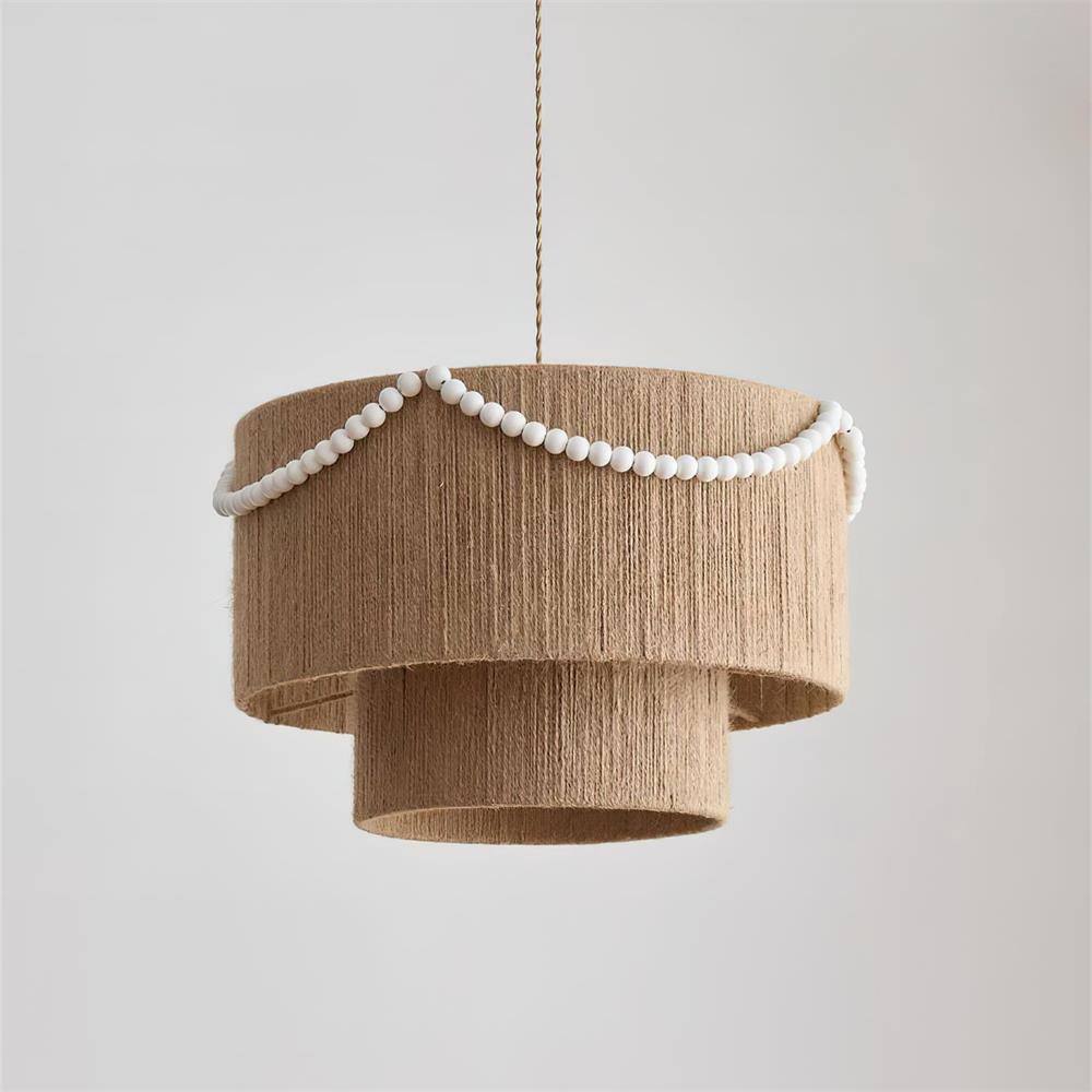 Raffine Pendant Lamp with Jute Drum & Beaded - Letslighting