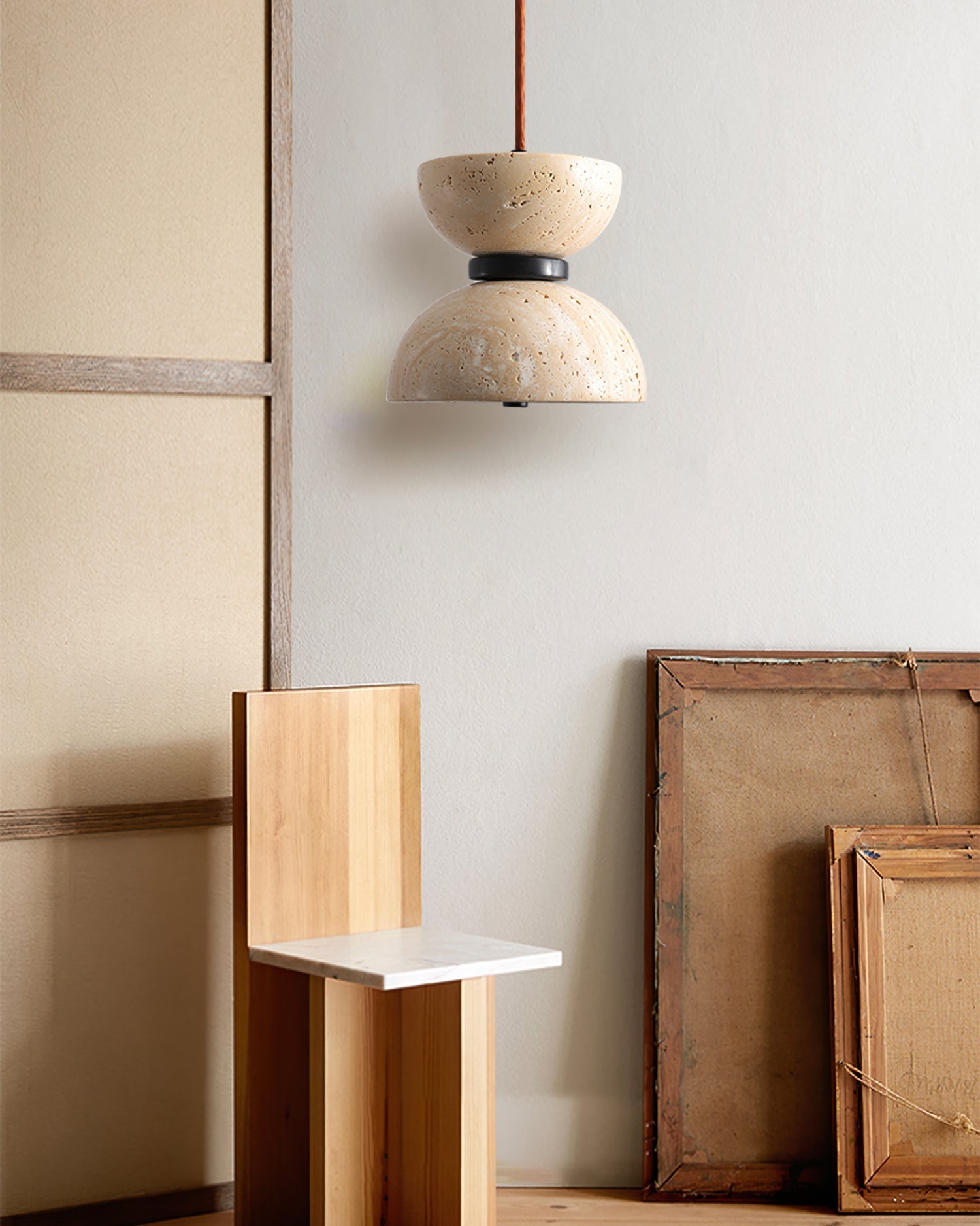 Vireo Modern Travertine & Wood Pendant Light