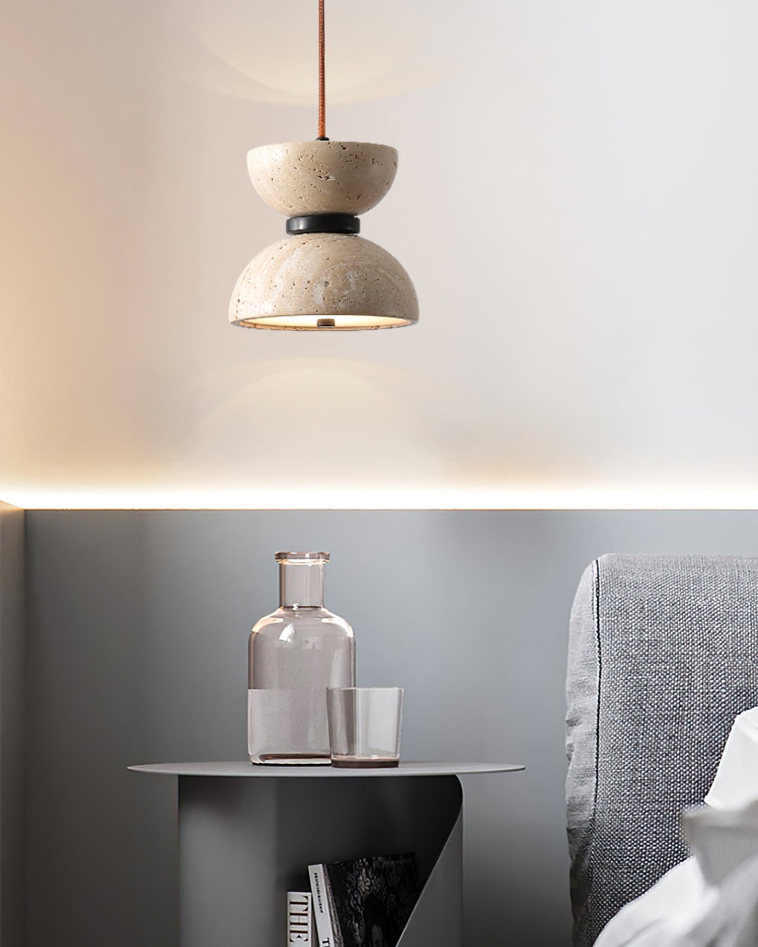 Tersus Travertine Hourglass Pendant Light Double-dome
