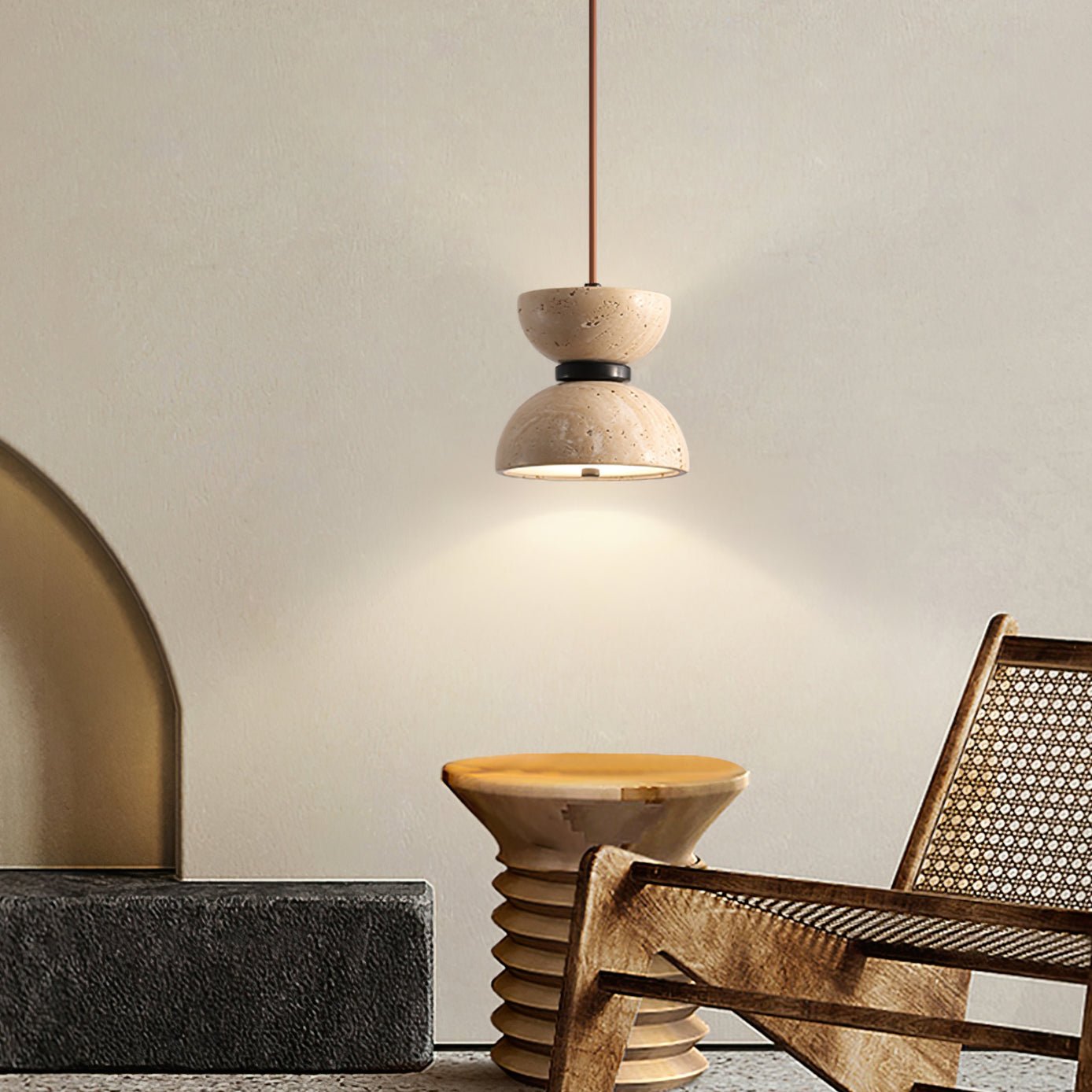 Vireo Modern Travertine & Wood Pendant Light