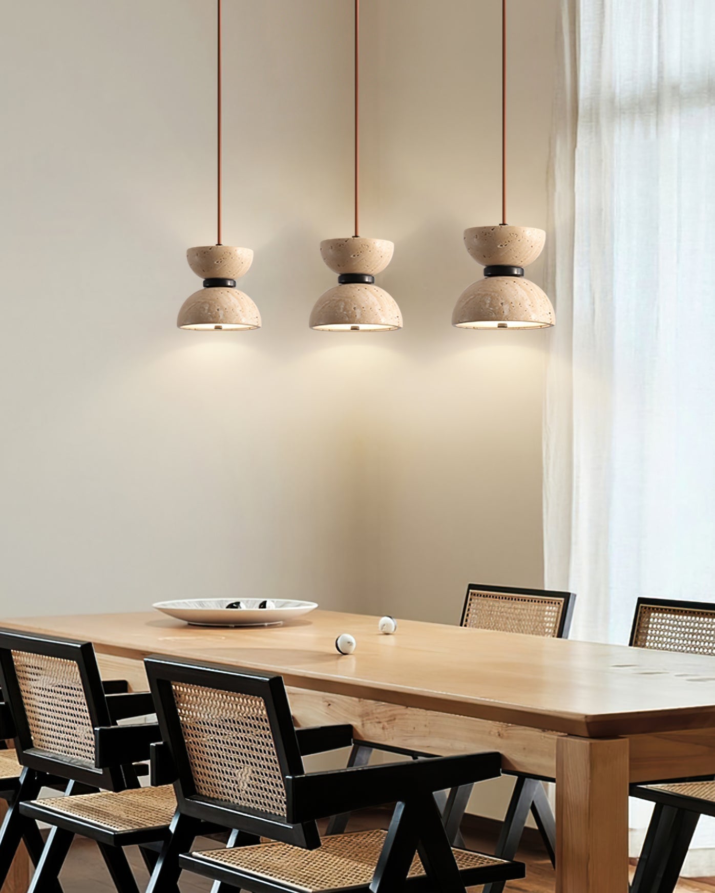 Tersus Travertine Hourglass Pendant Light Double-dome