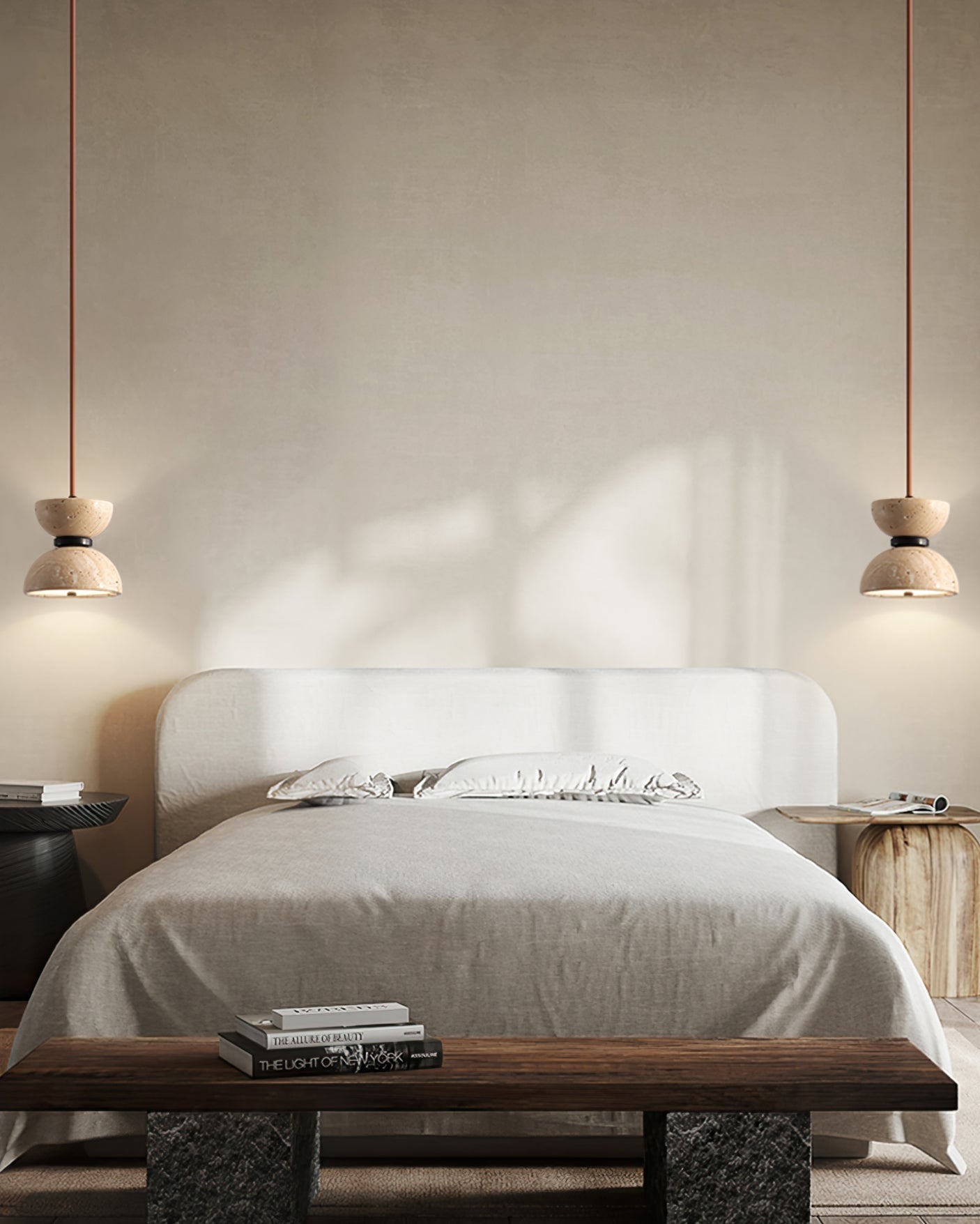 Tersus Travertine Hourglass Pendant Light Double-dome