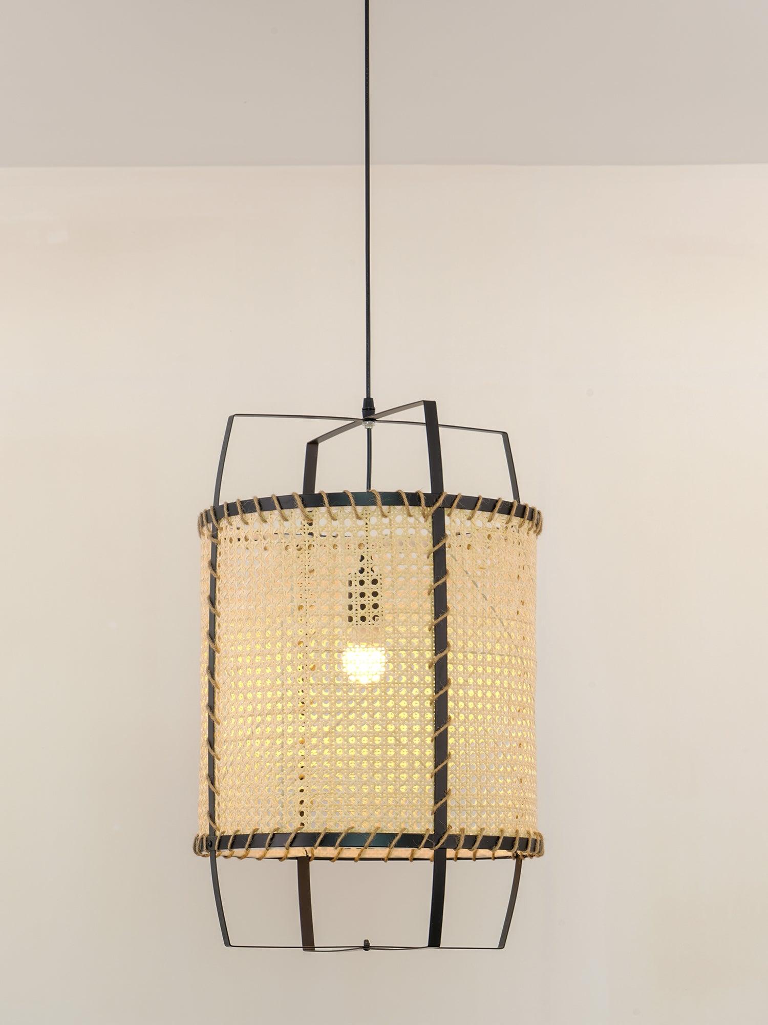 Solara Pendant Lamp Rattan Cane Frame Industrial - Letslighting