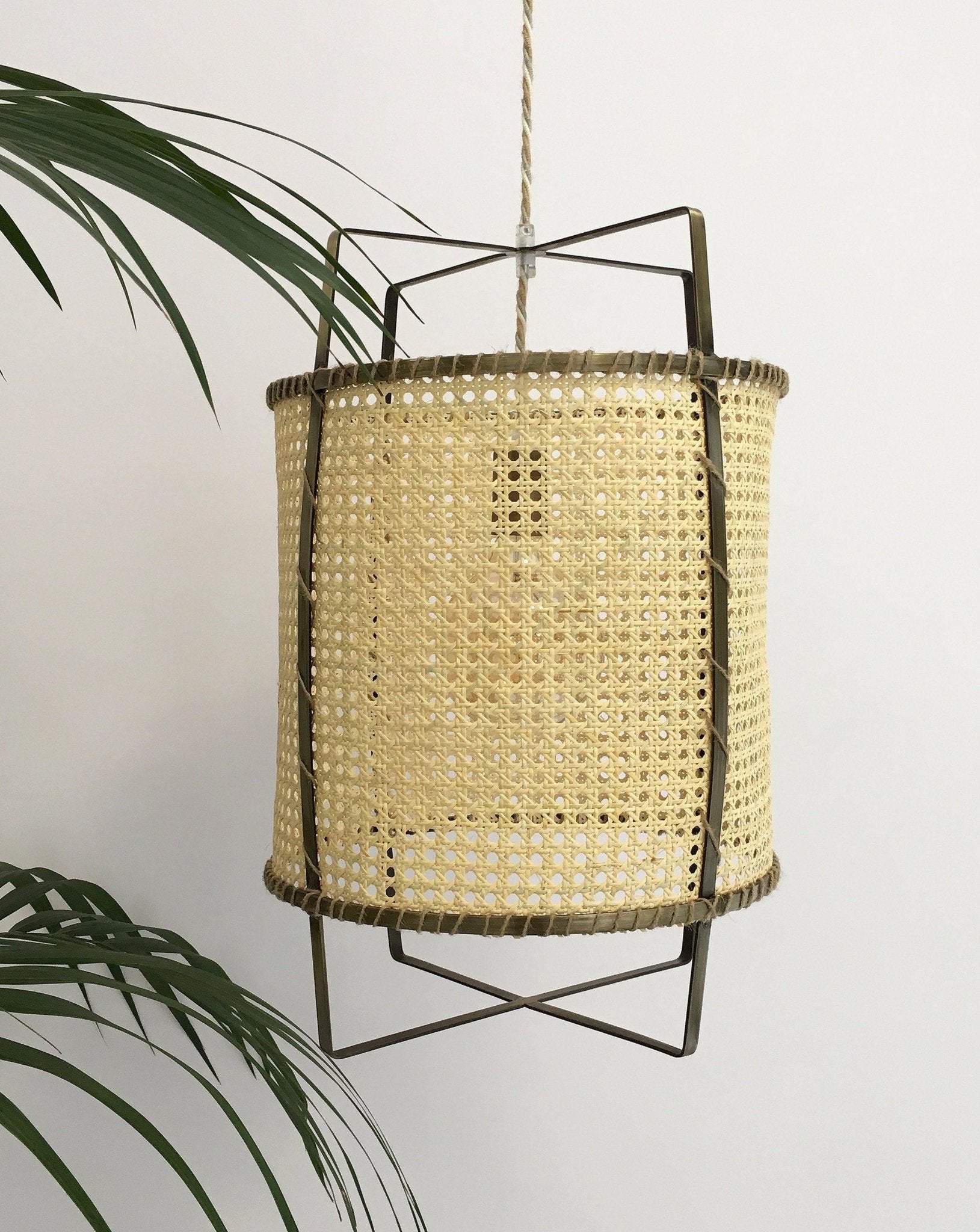 Solara Pendant Lamp Rattan Cane Frame Industrial - Letslighting