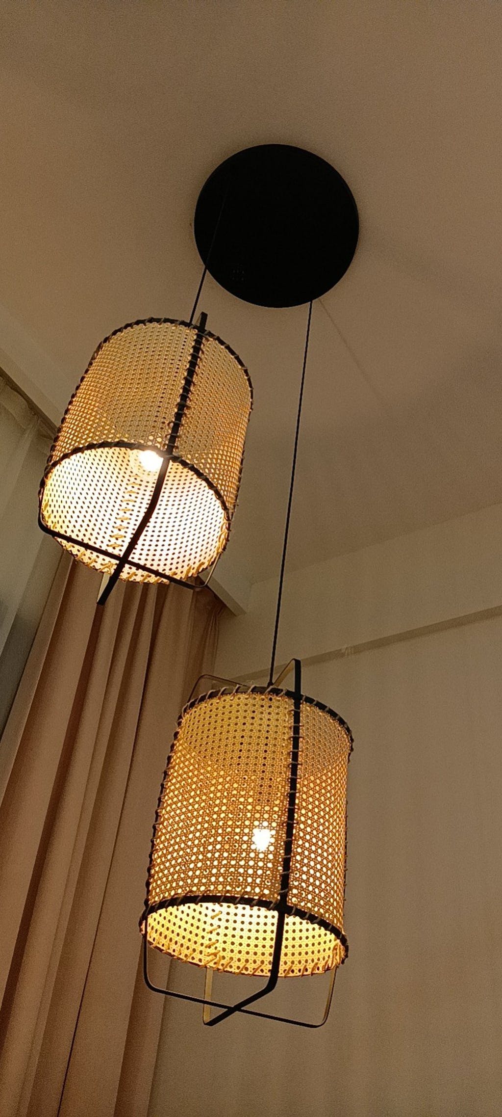 Solara Pendant Lamp Rattan Cane Frame Industrial - Letslighting