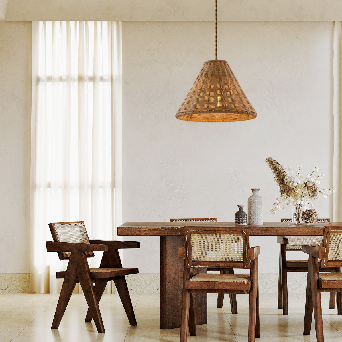 Pendant Lamp Rattan Shade and Body Cone Shape Natural Minimalist - Letslighting