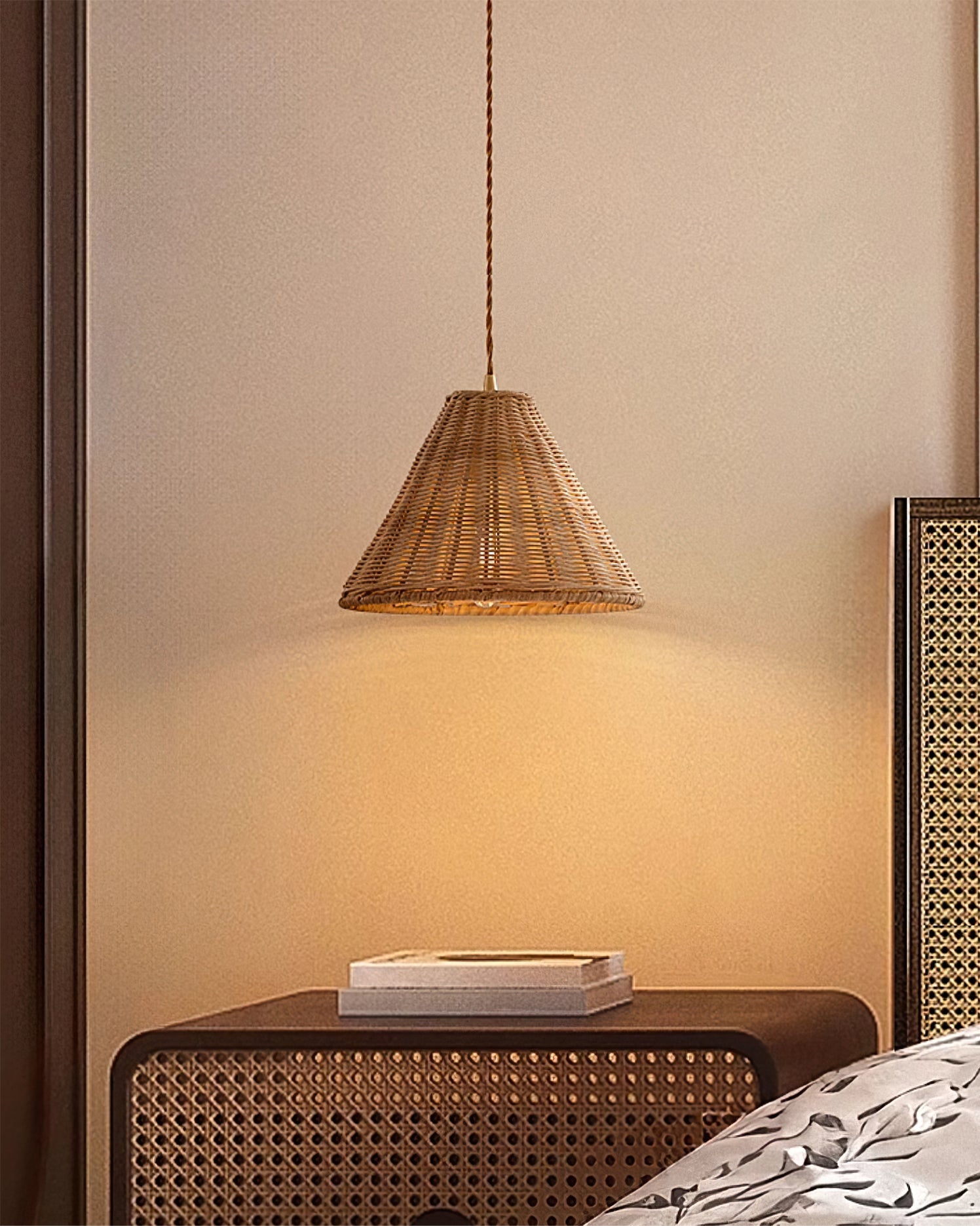Pendant Lamp Rattan Shade and Body Cone Shape Natural Minimalist - Letslighting