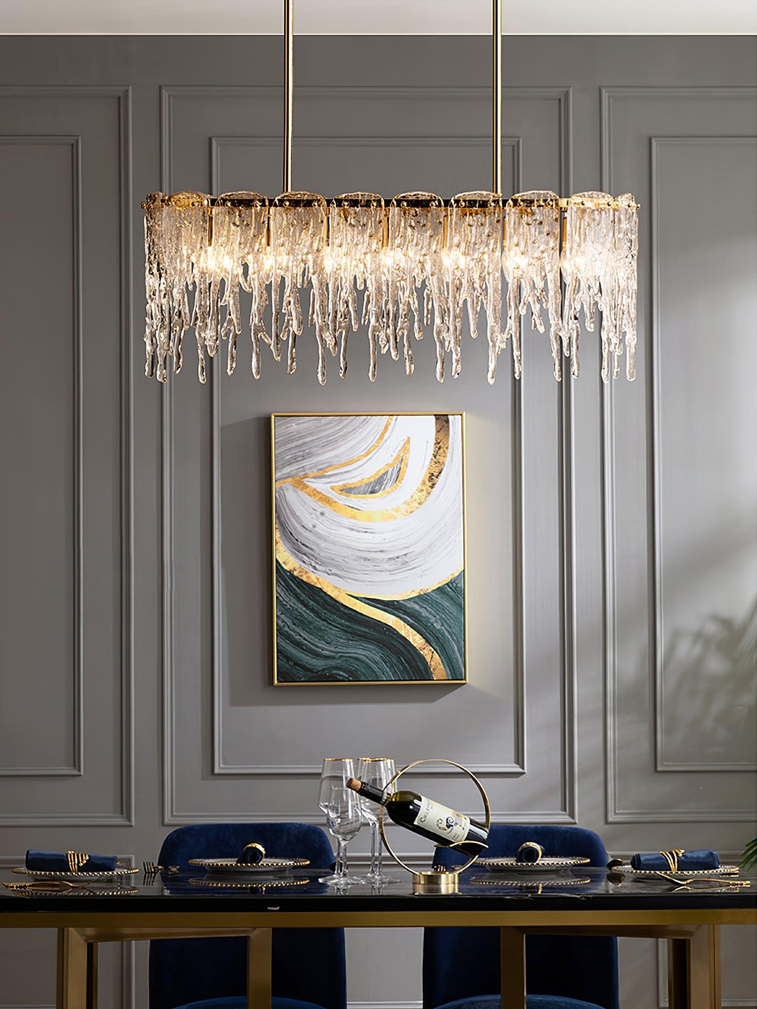 Cathaa Postmodern Luxury Rectangular Icicle Glass Crystal Chandelier - Letslighting