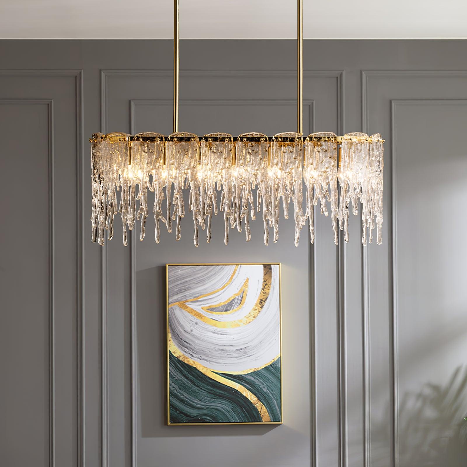 Cathaa Postmodern Luxury Rectangular Icicle Glass Crystal Chandelier - Letslighting