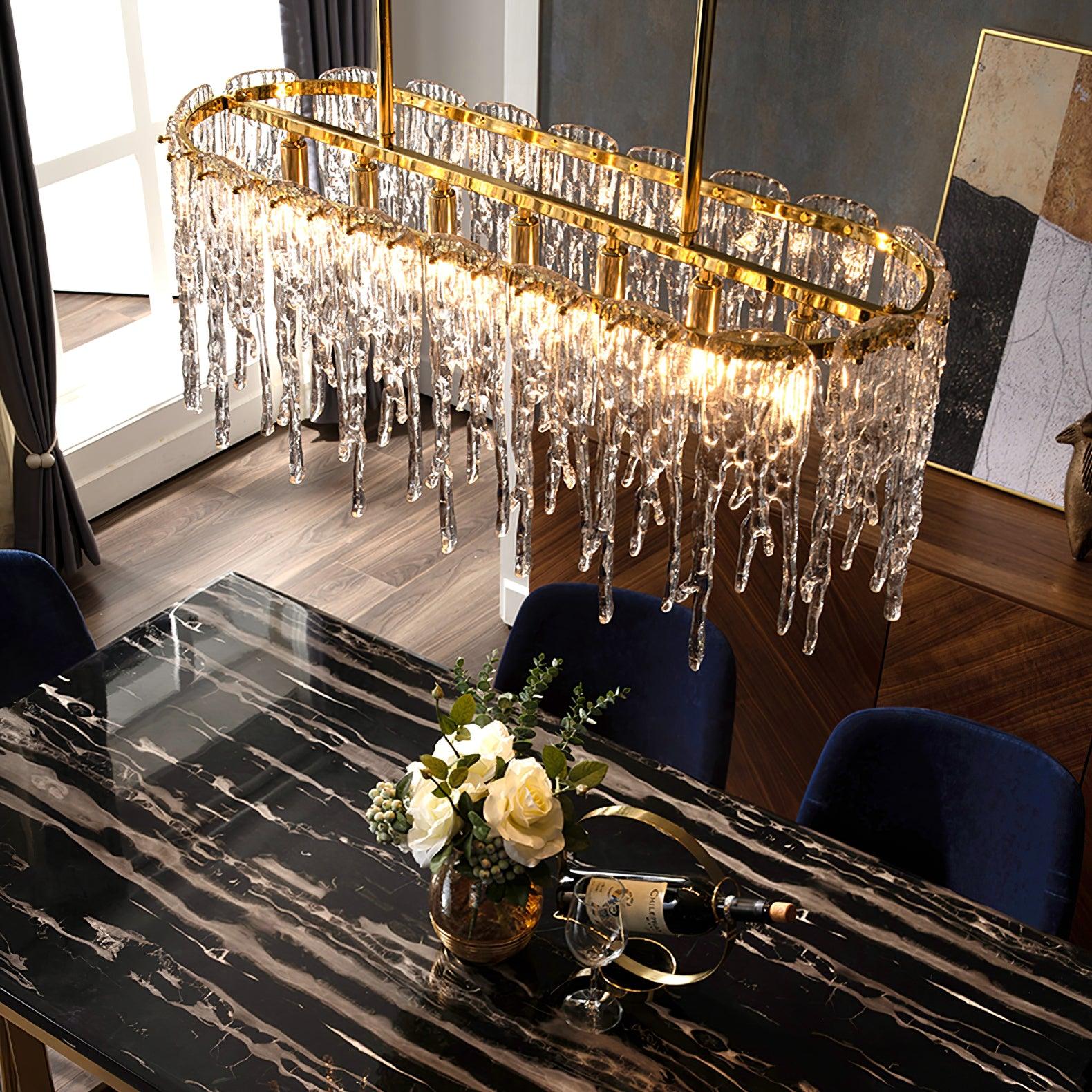 Cathaa Postmodern Luxury Rectangular Icicle Glass Crystal Chandelier - Letslighting