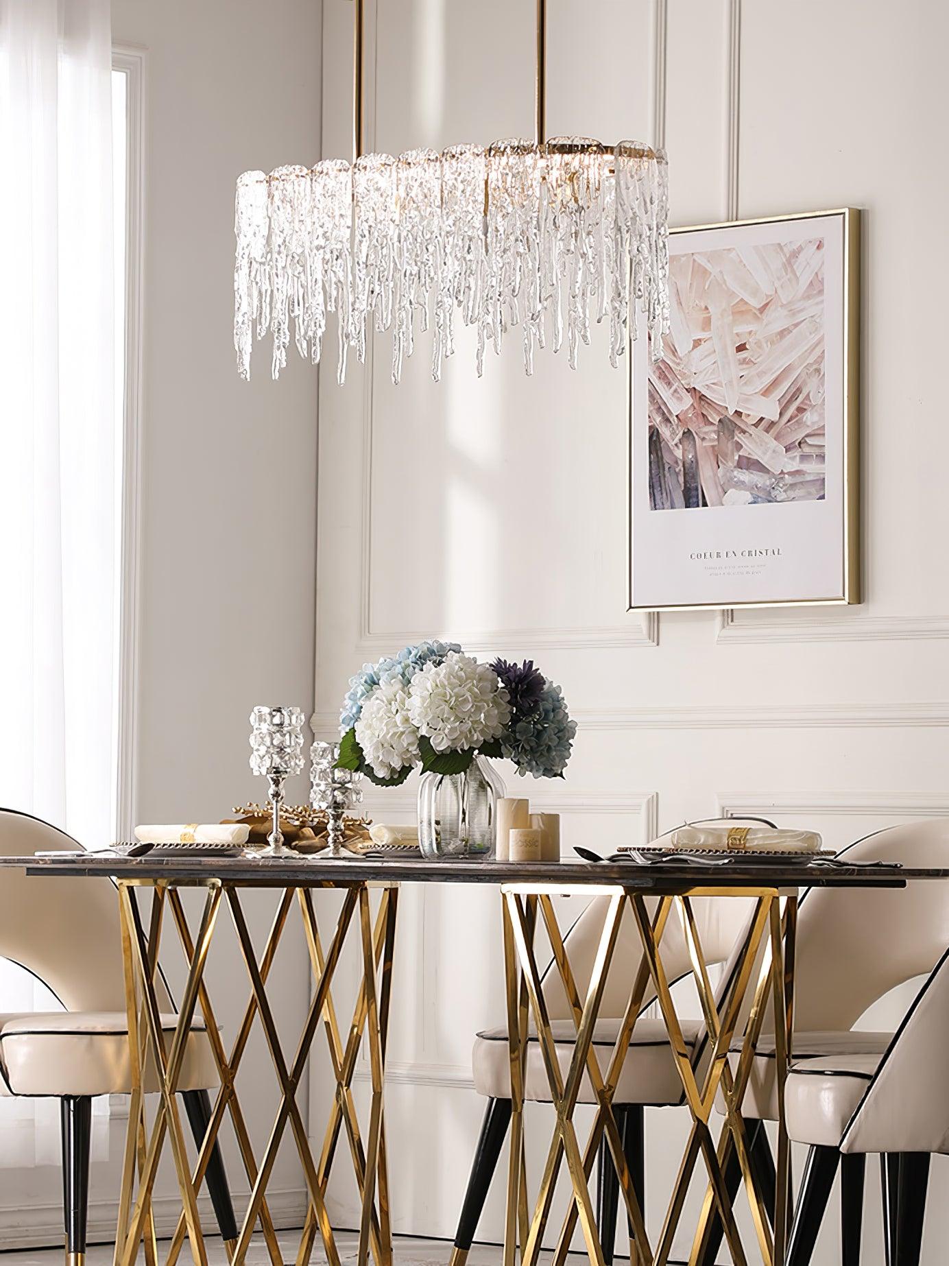 Cathaa Postmodern Luxury Rectangular Icicle Glass Crystal Chandelier - Letslighting