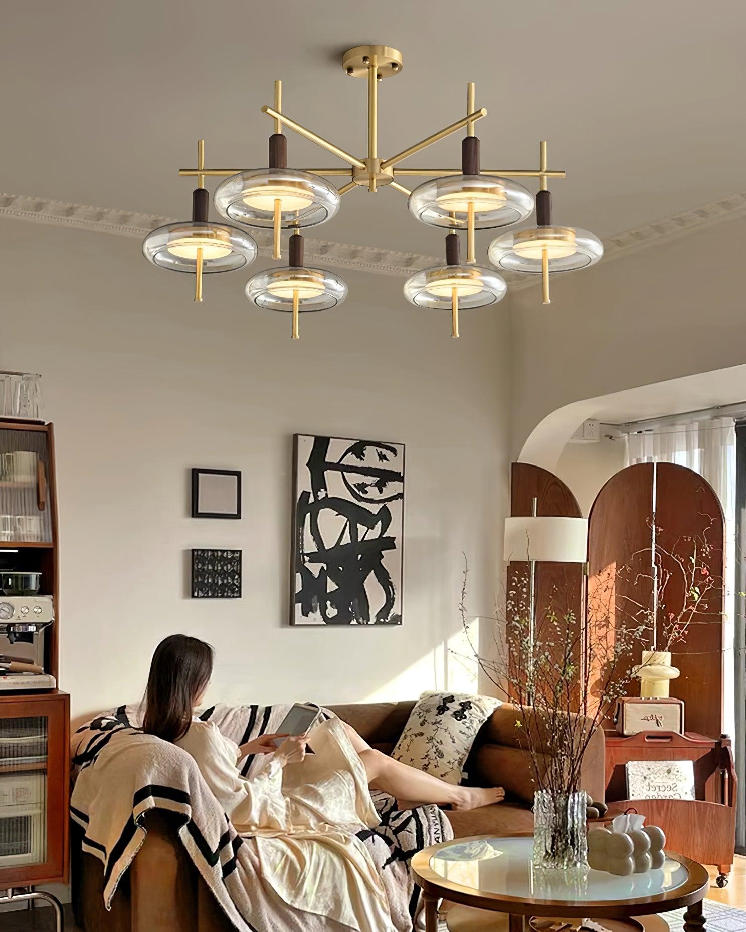 Redondo Chandelier Brass Glass LED Modern - Letslighting