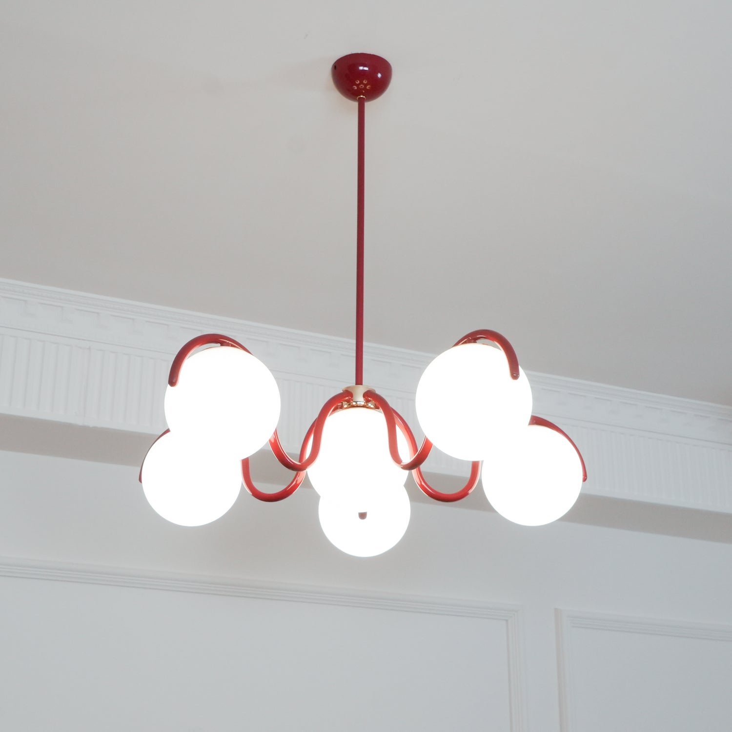 Aria Curve Linear Chandelier Red&Silver