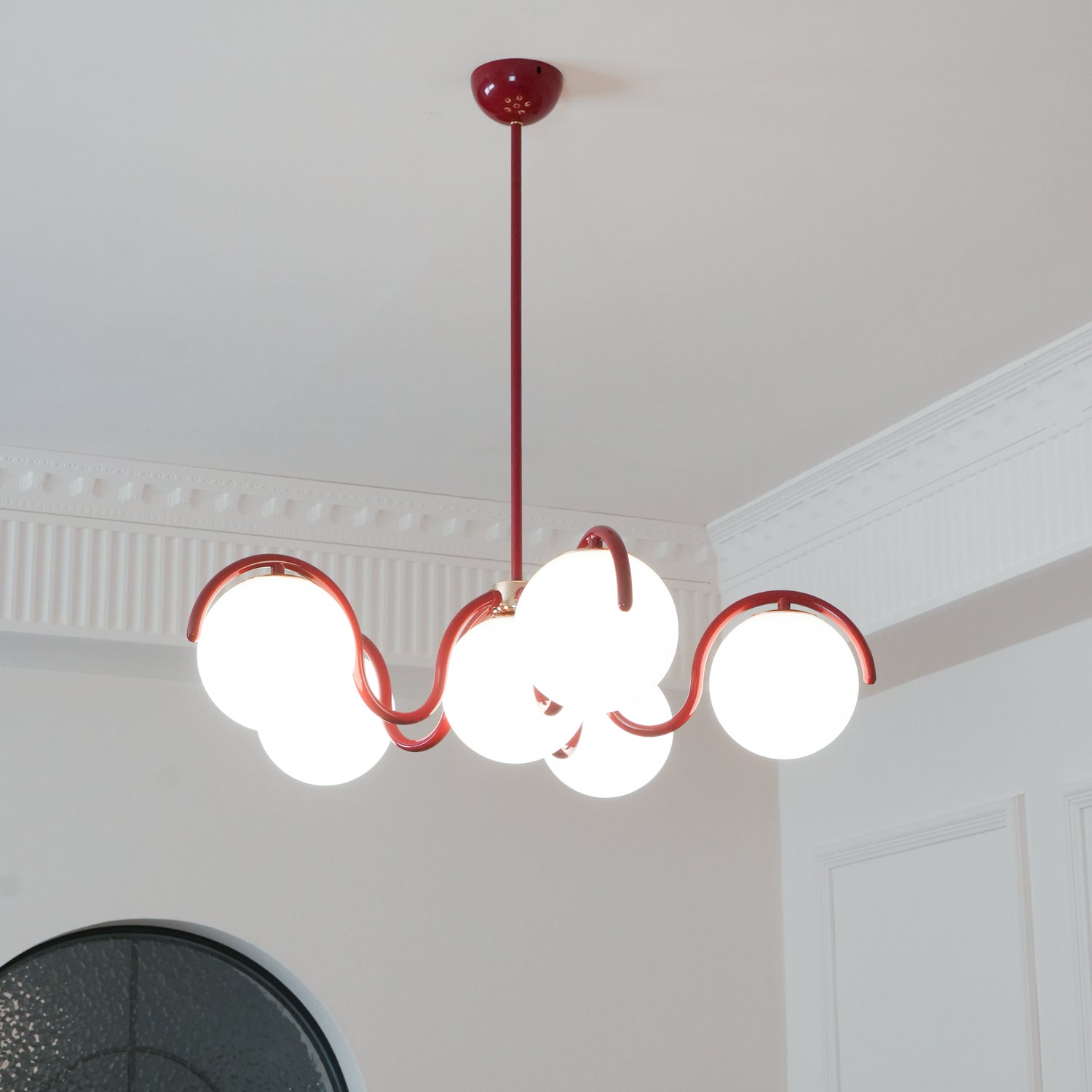 Aria Curve Linear Chandelier Red&Silver