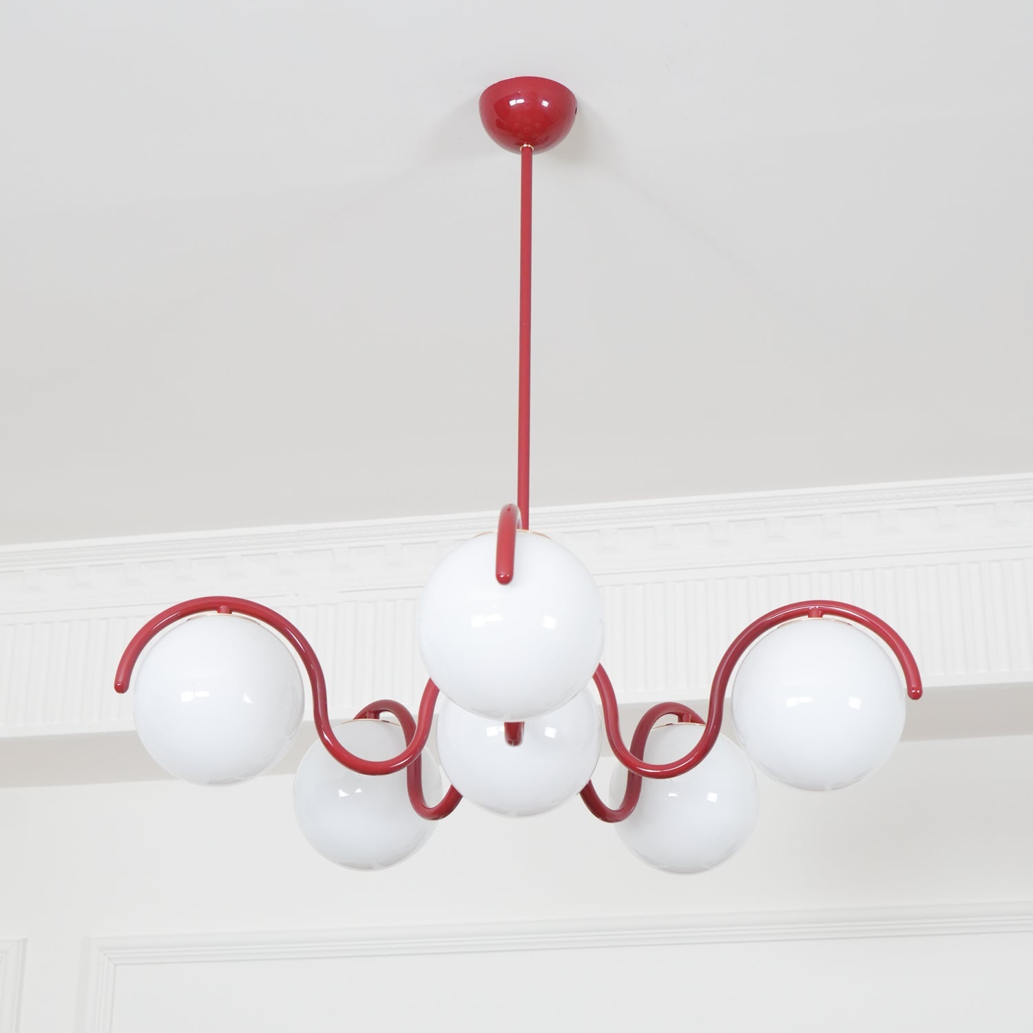 Aria Curve Linear Chandelier Red&Silver