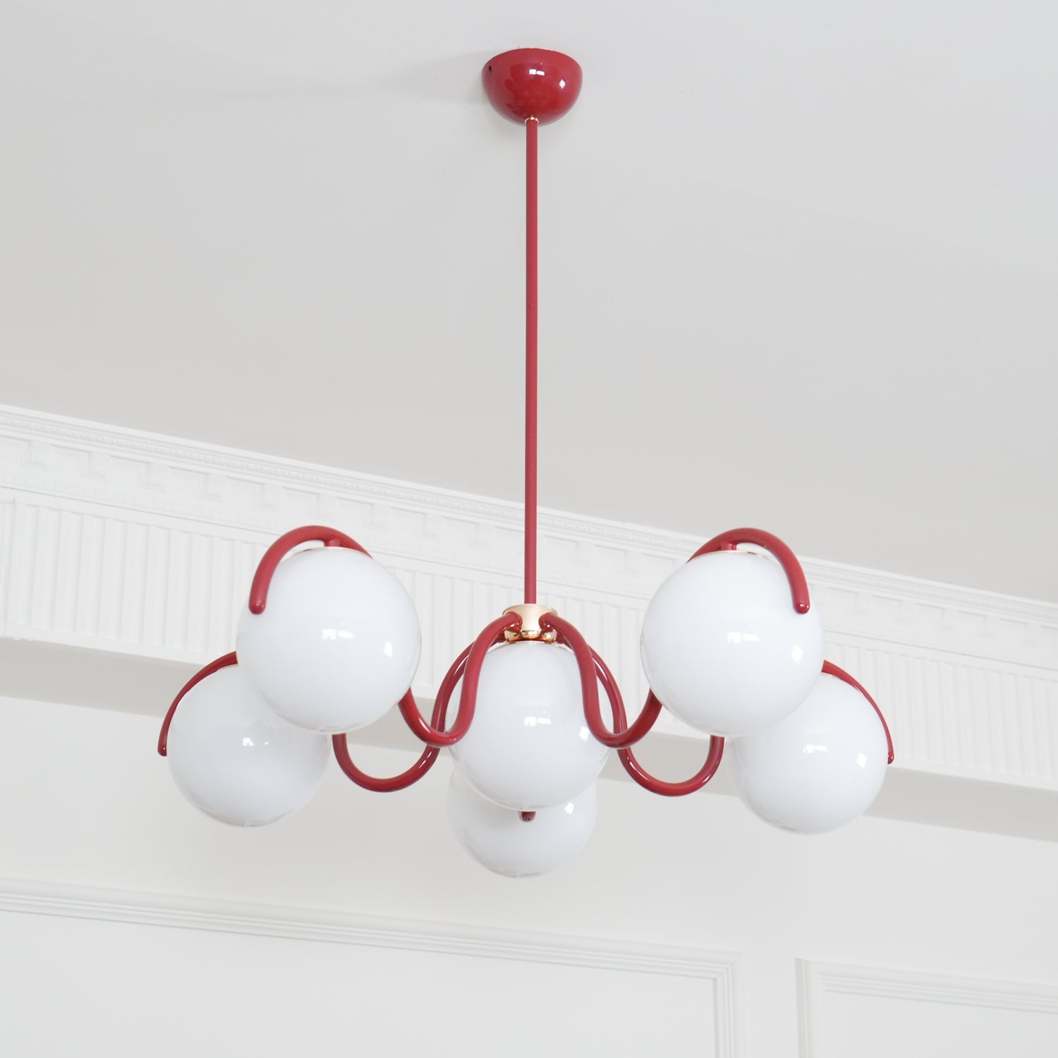 Aria Curve Linear Chandelier Red&Silver
