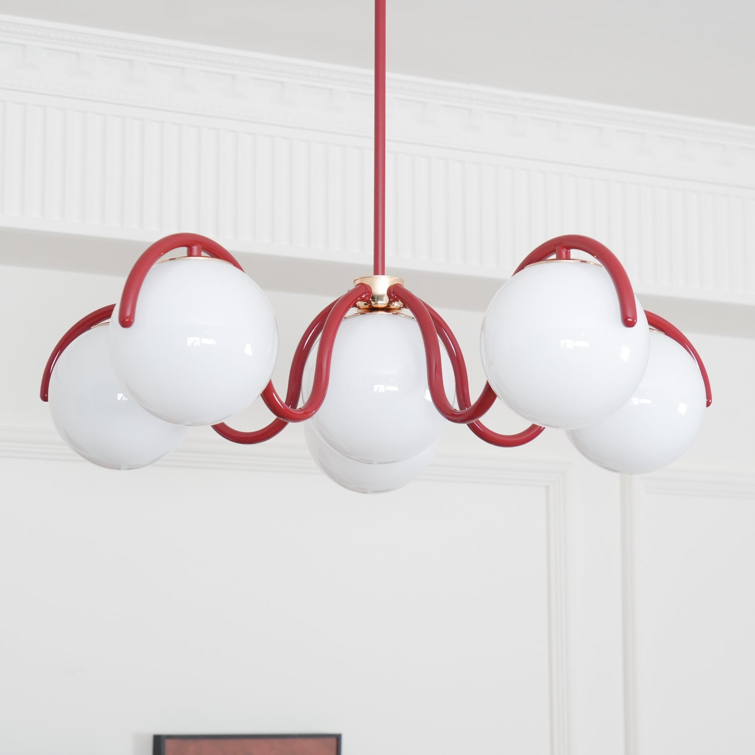 Aria Curve Linear Chandelier Red&Silver