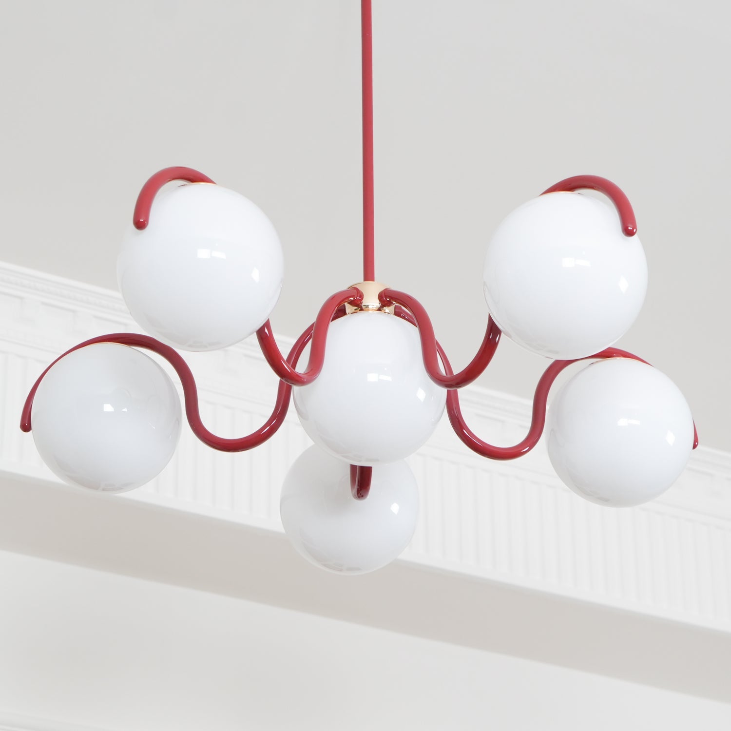 Aria Curve Linear Chandelier Red&Silver