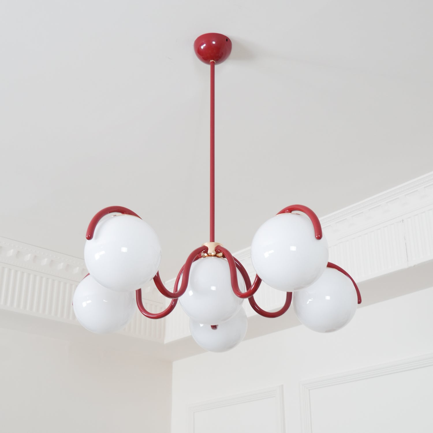 Aria Curve Linear Chandelier Red&Silver