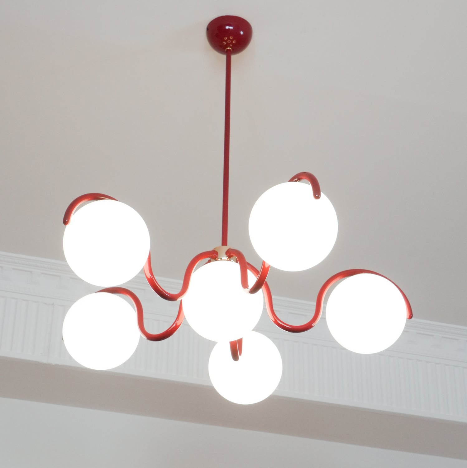 Aria Curve Linear Chandelier Red&Silver