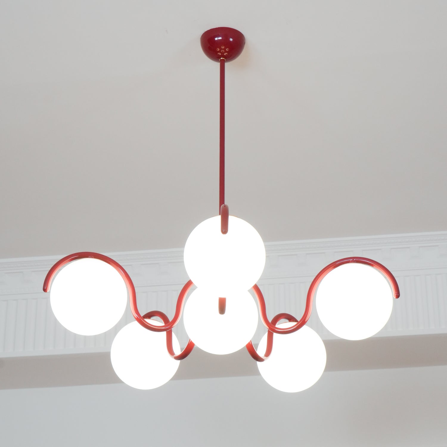 Aria Curve Linear Chandelier Red&Silver