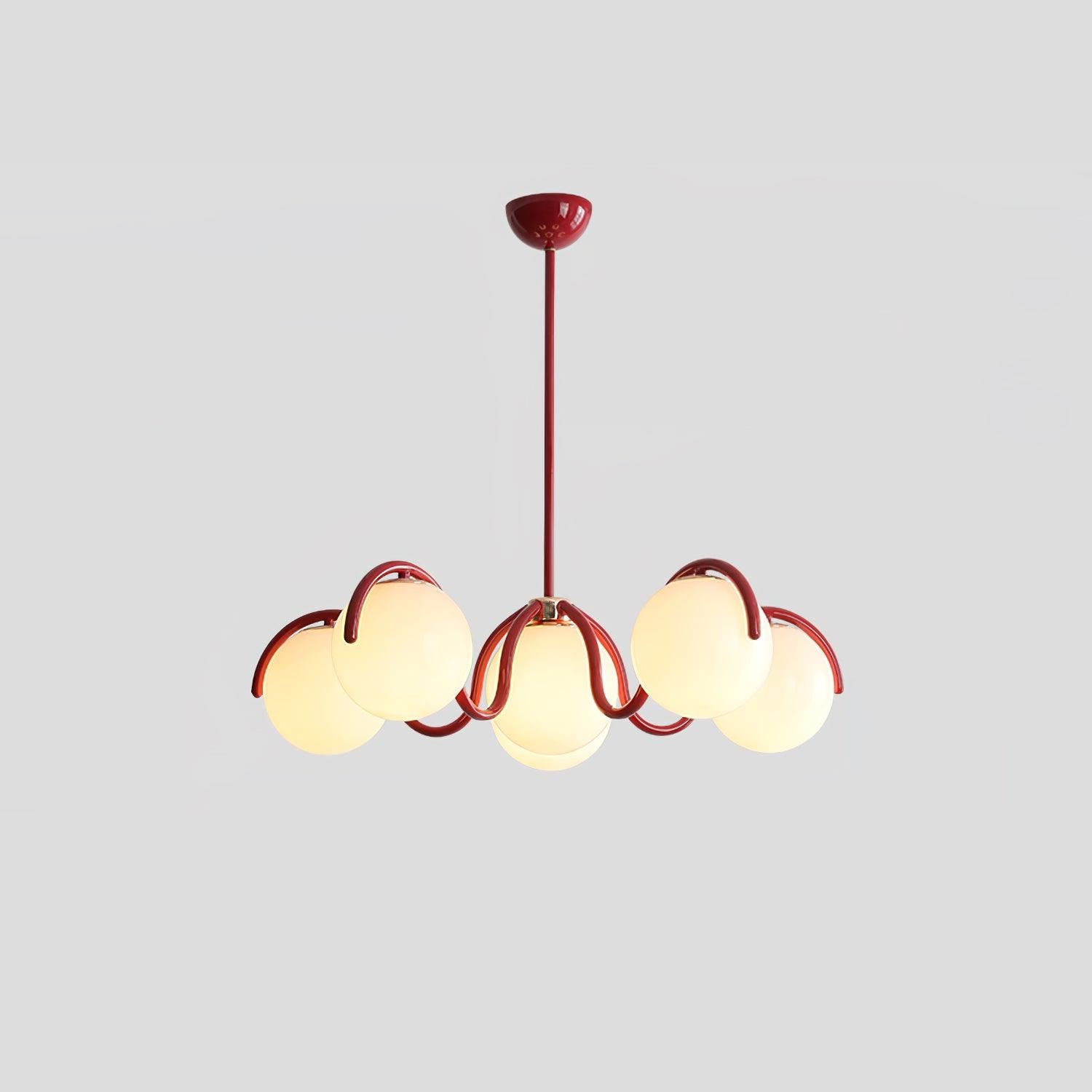 Aria Curve Linear Chandelier Red&Silver