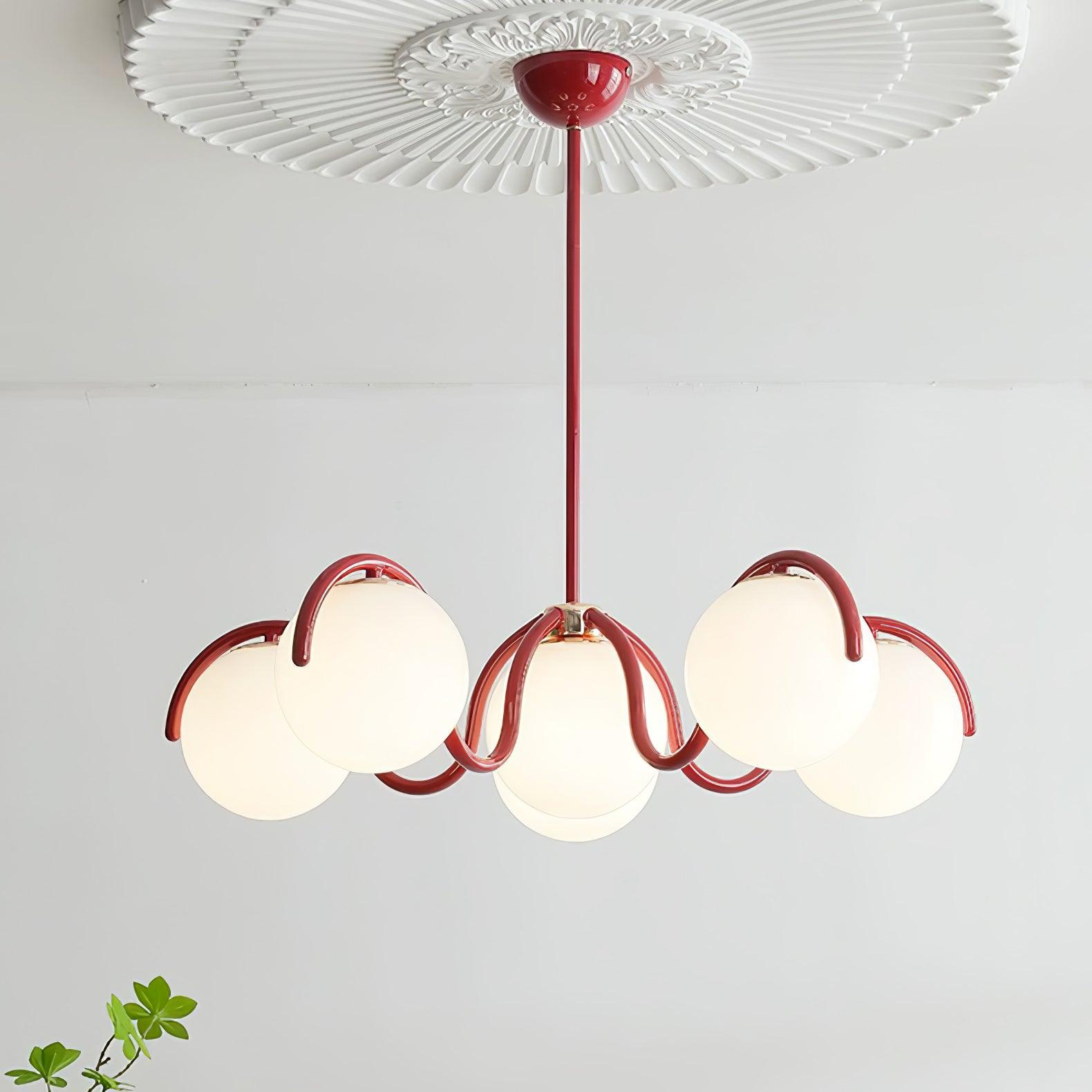 Aria Curve Linear Chandelier Red&Silver