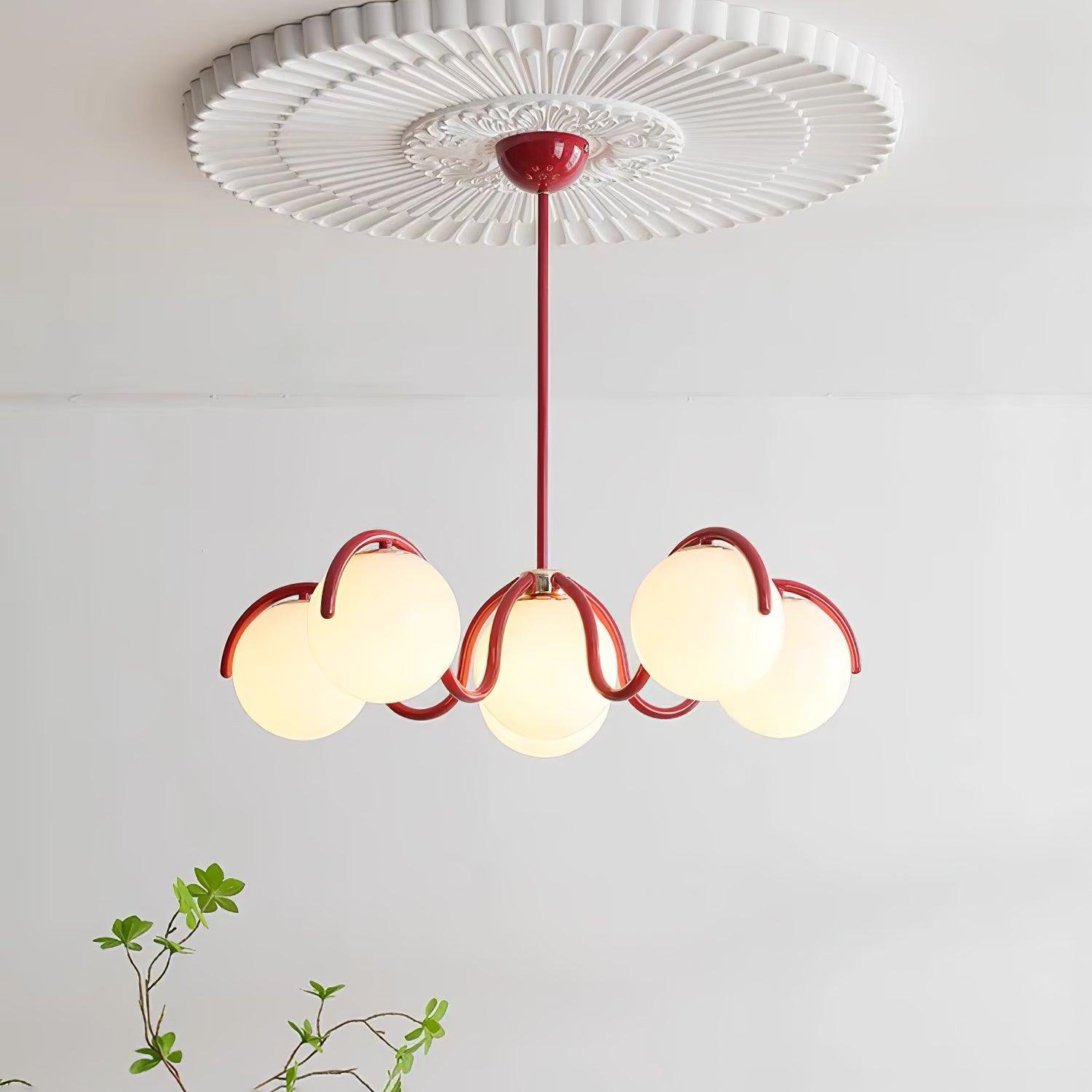 Aria Curve Linear Chandelier Red&Silver