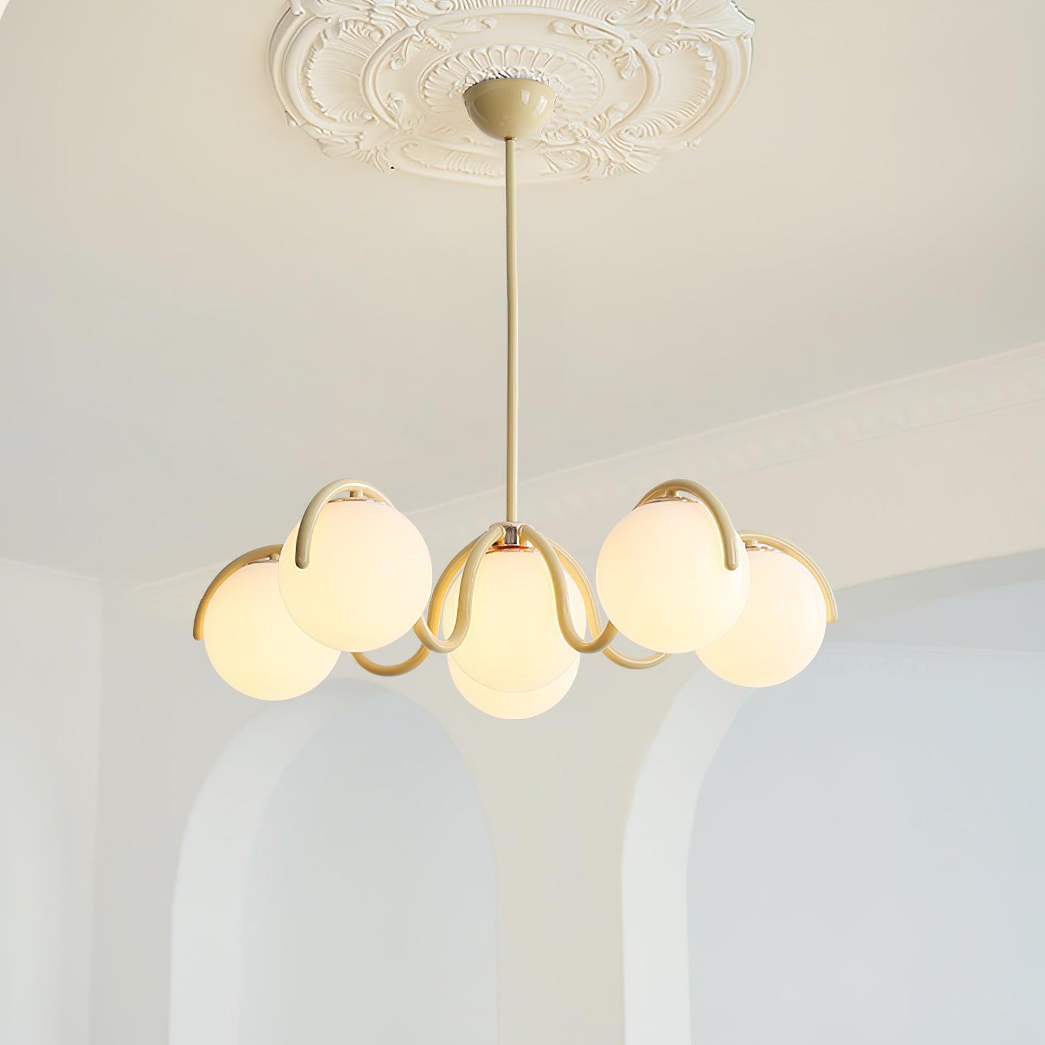 Aria Curve Linear Chandelier Red&Silver