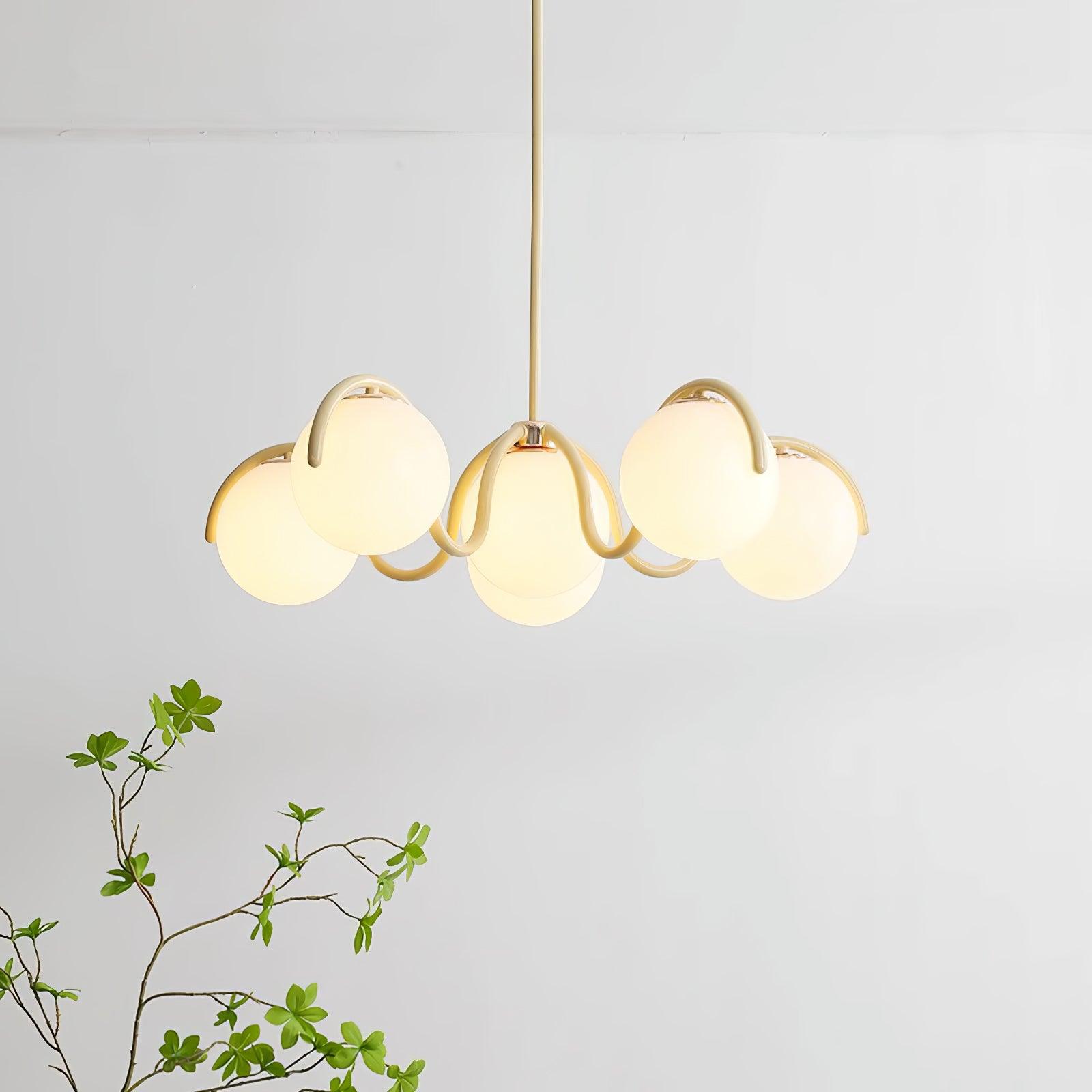 Aria Curve Linear Chandelier Red&Silver